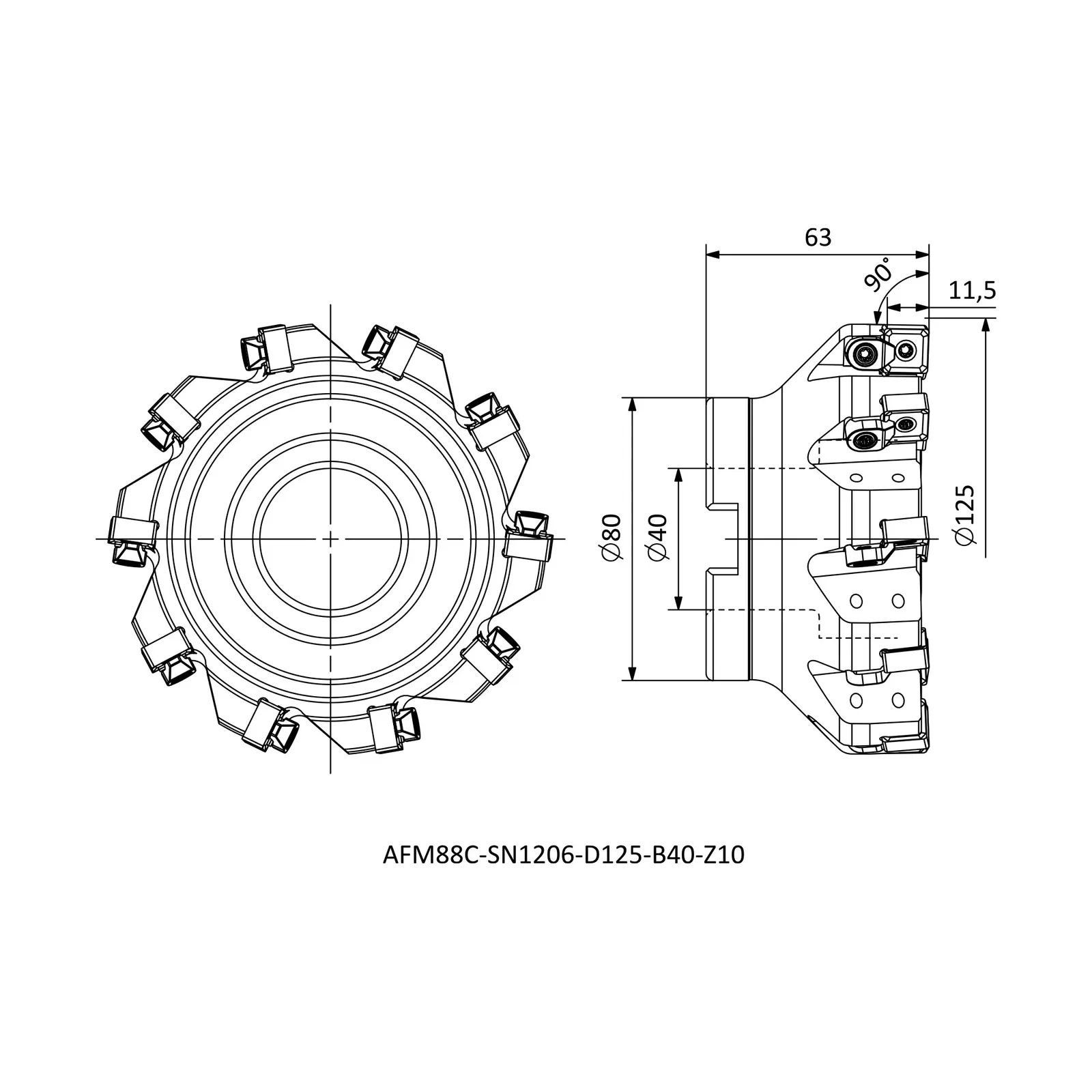 AFM88C-SN1206-D125-B40-Z10 &mdash; dimensioned drawing