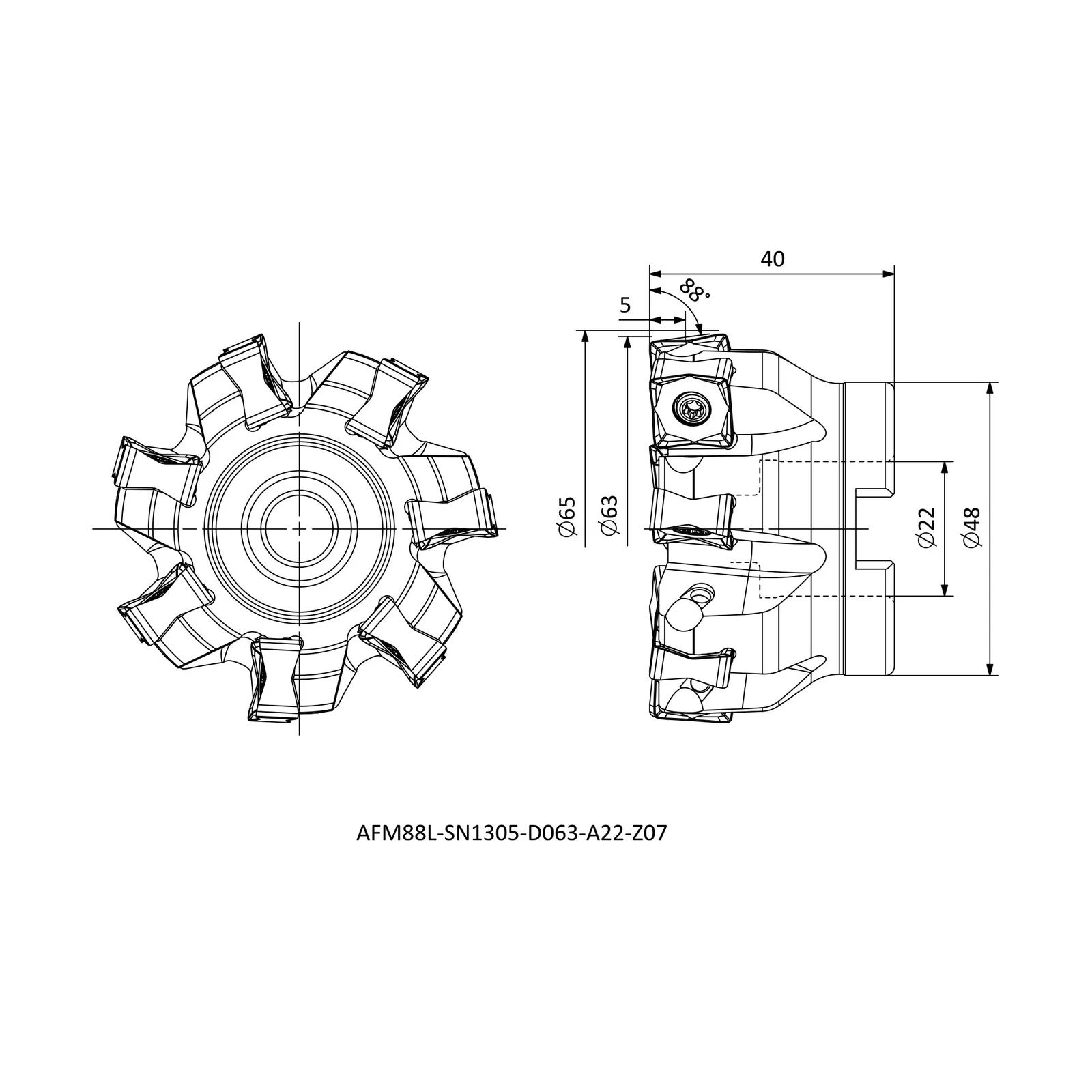 AFM88L-SN1305-D063-A22-Z07 &mdash; dimensioned drawing