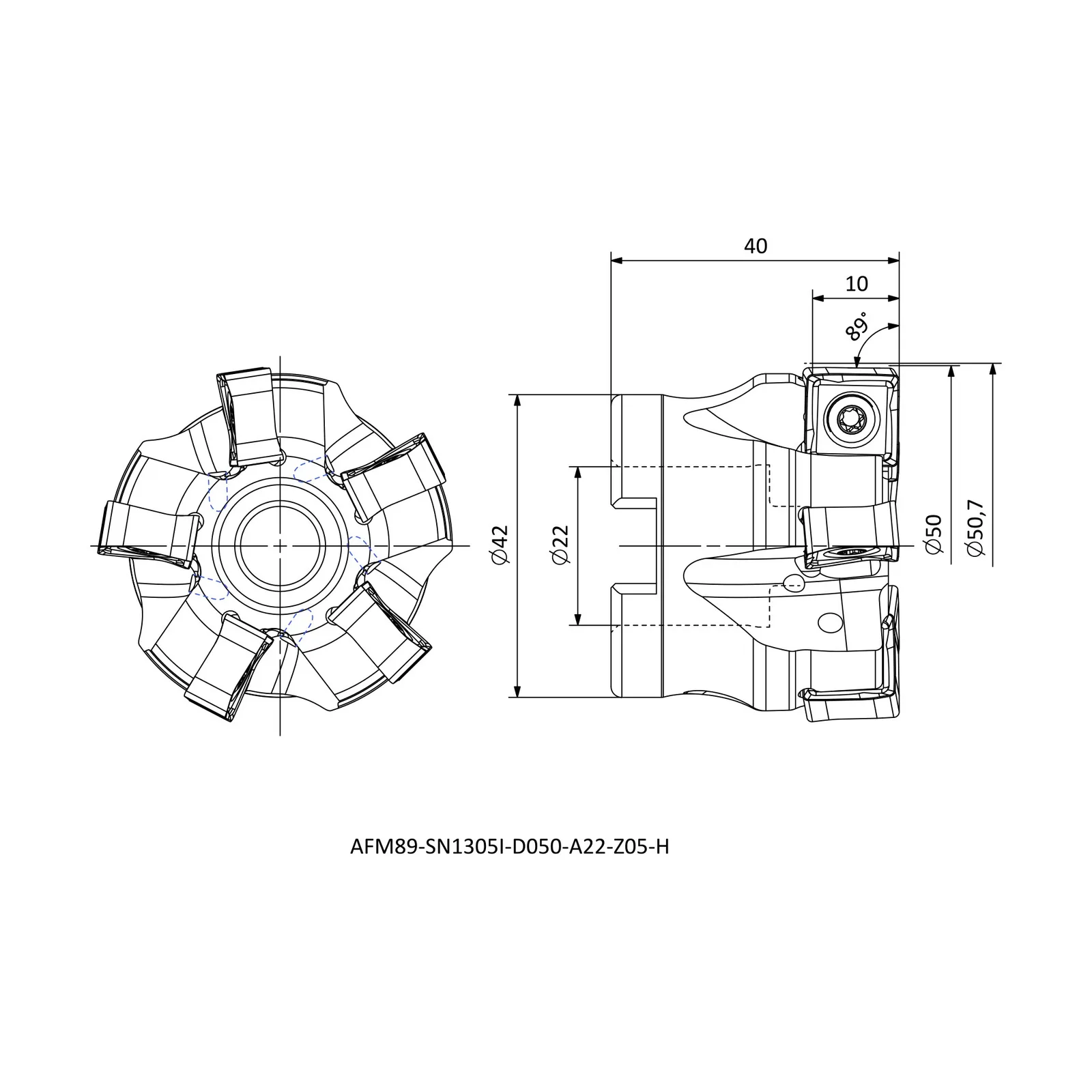AFM89-SN1305I-D050-A22-Z05-H &mdash; dimensioned drawing