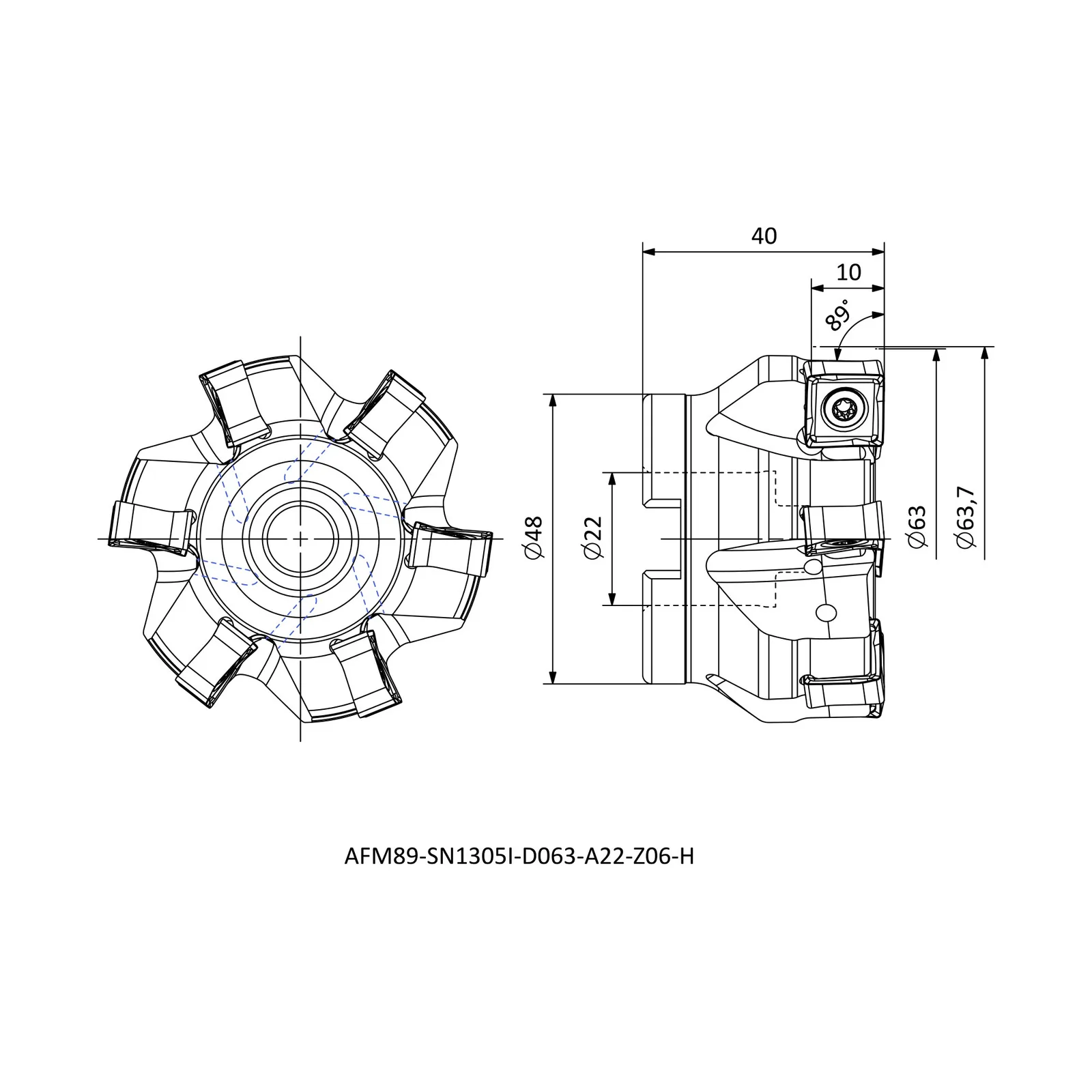 AFM89-SN1305I-D063-A22-Z06-H &mdash; dimensioned drawing
