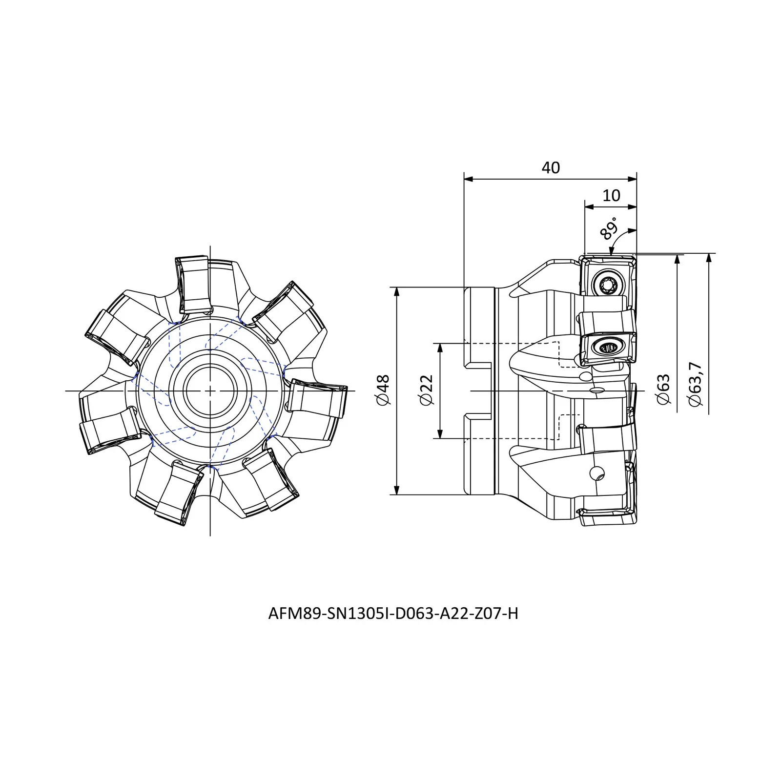 AFM89-SN1305I-D063-A22-Z07-H &mdash; dimensioned drawing