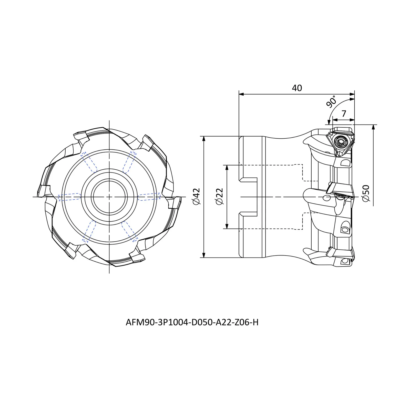 AFM90-3P1004-D050-A22-Z06-H &mdash; dimensioned drawing