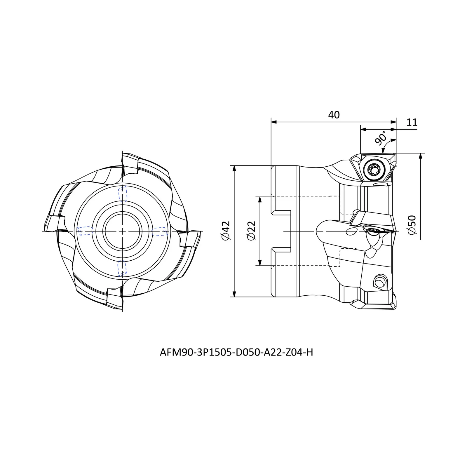 AFM90-3P1505-D050-A22-Z04-H &mdash; dimensioned drawing