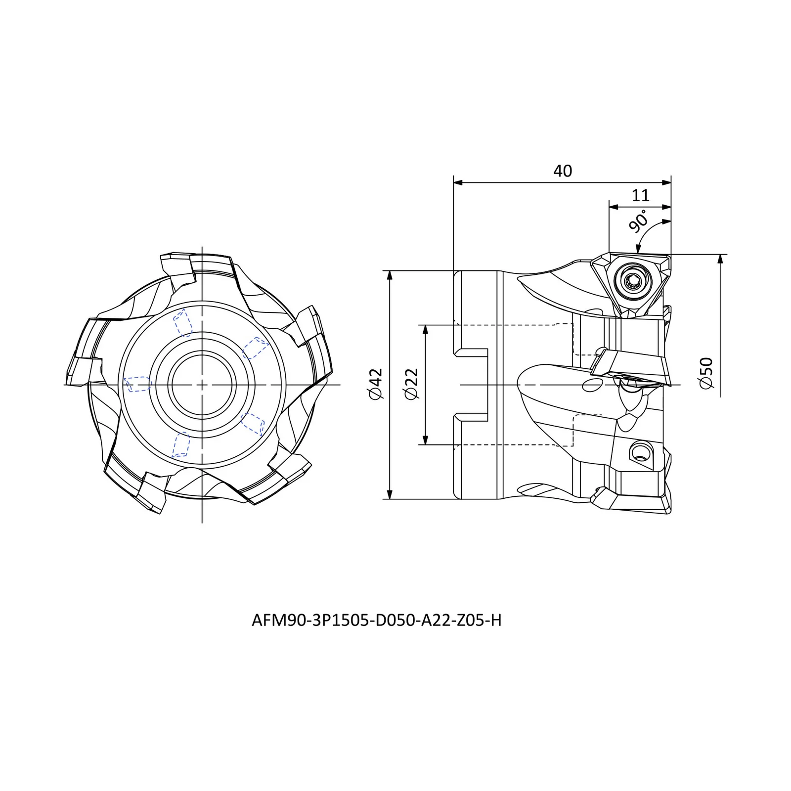AFM90-3P1505-D050-A22-Z05-H &mdash; dimensioned drawing