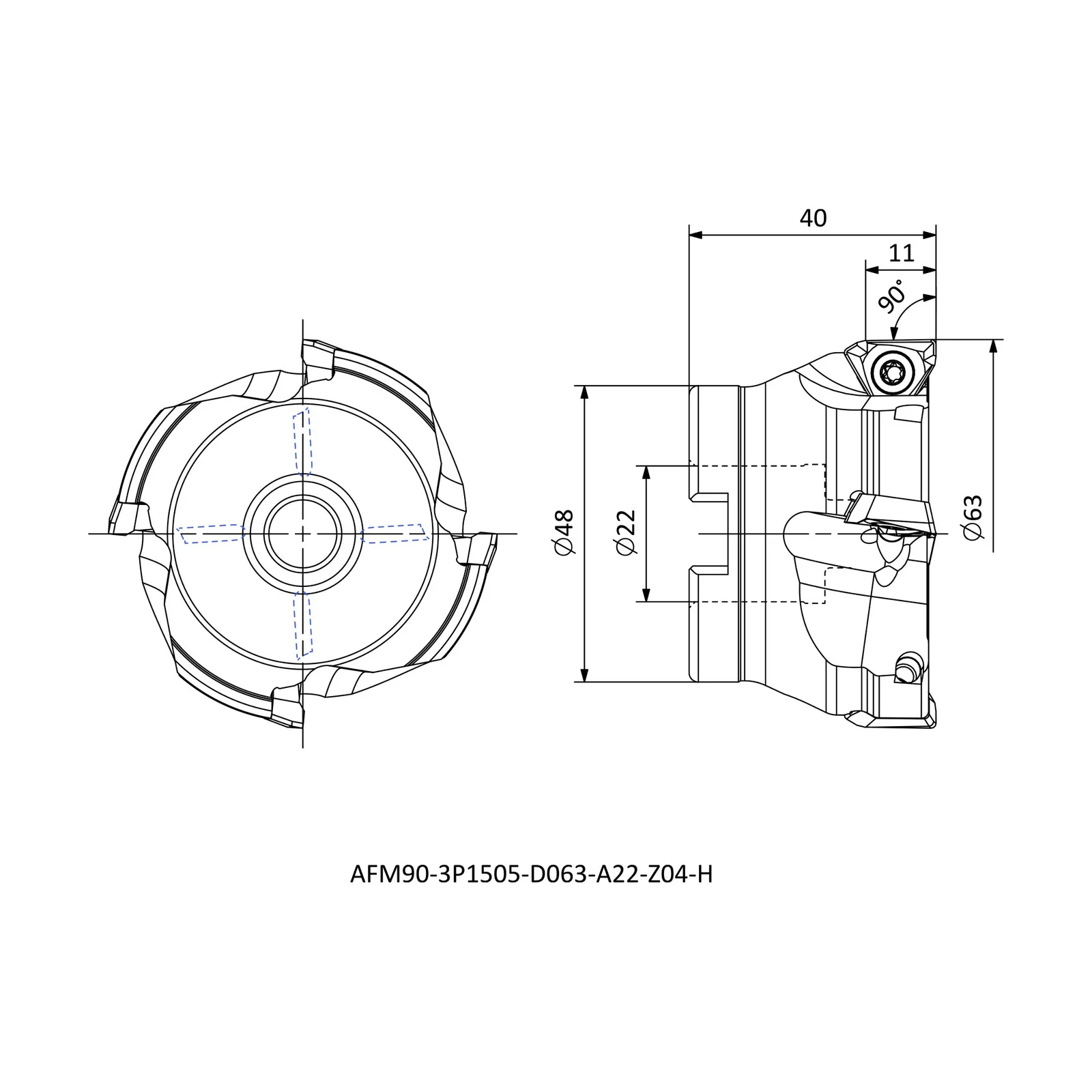 AFM90-3P1505-D063-A22-Z04-H &mdash; dimensioned drawing