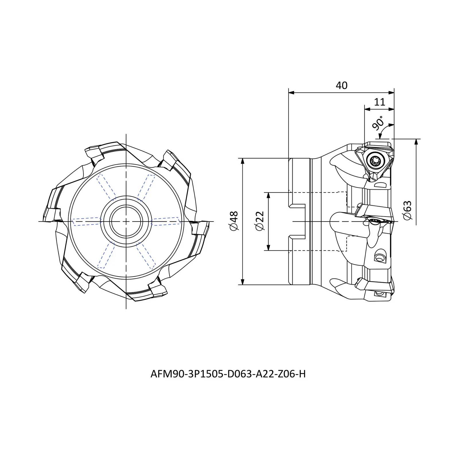 AFM90-3P1505-D063-A22-Z06-H &mdash; dimensioned drawing