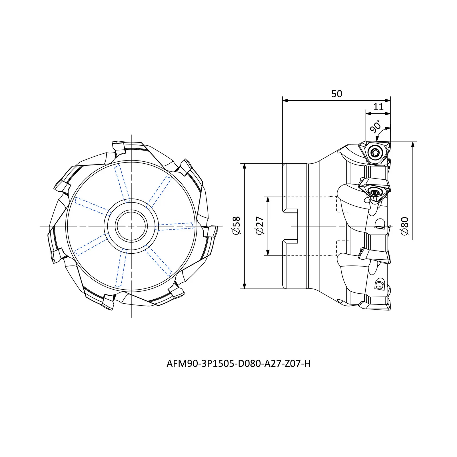 AFM90-3P1505-D080-A27-Z07-H &mdash; dimensioned drawing