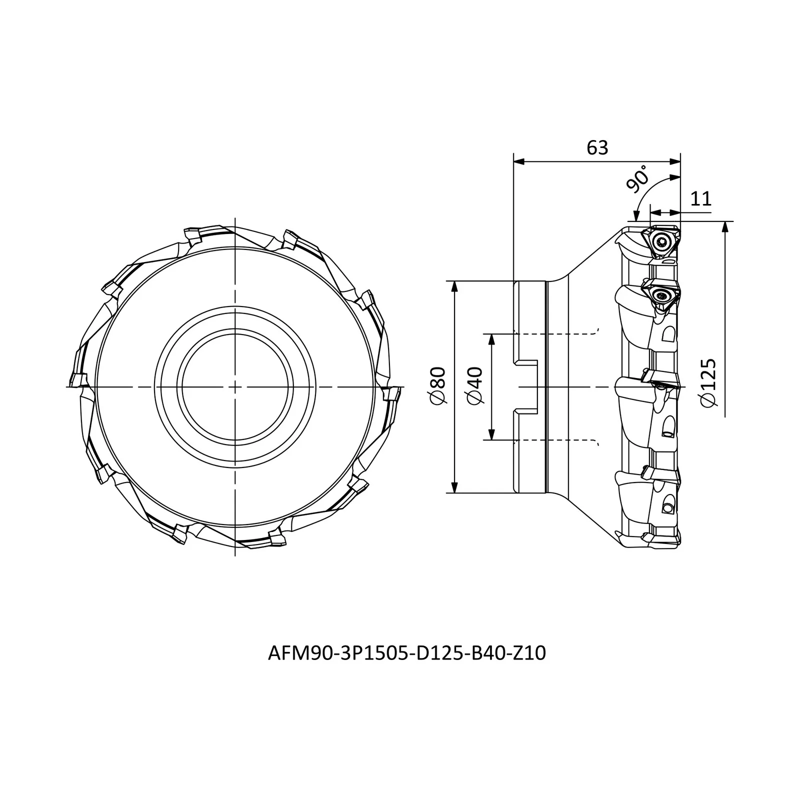 AFM90-3P1505-D125-B40-Z10 &mdash; dimensioned drawing