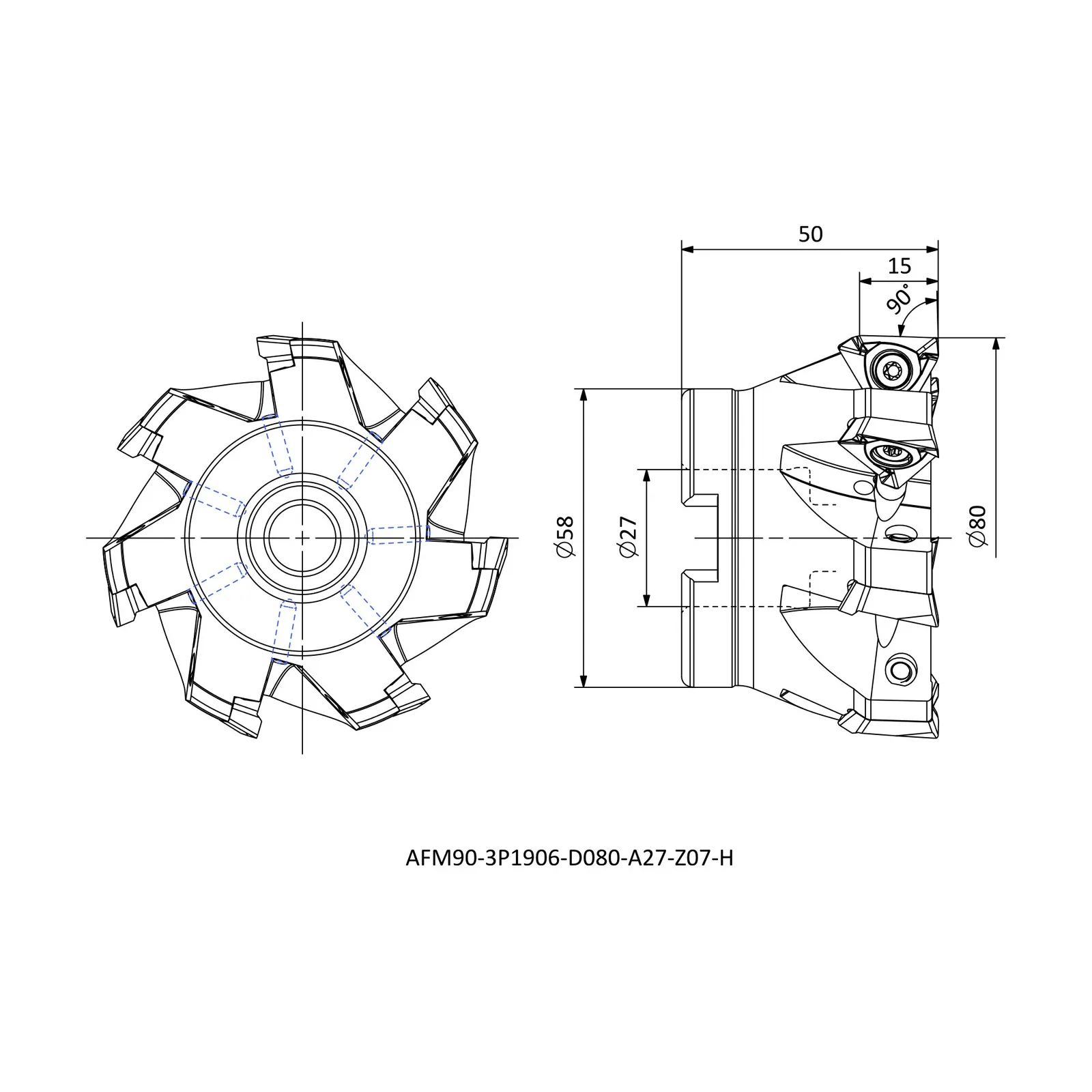 AFM90-3P1906-D080-A27-Z07-H &mdash; dimensioned drawing