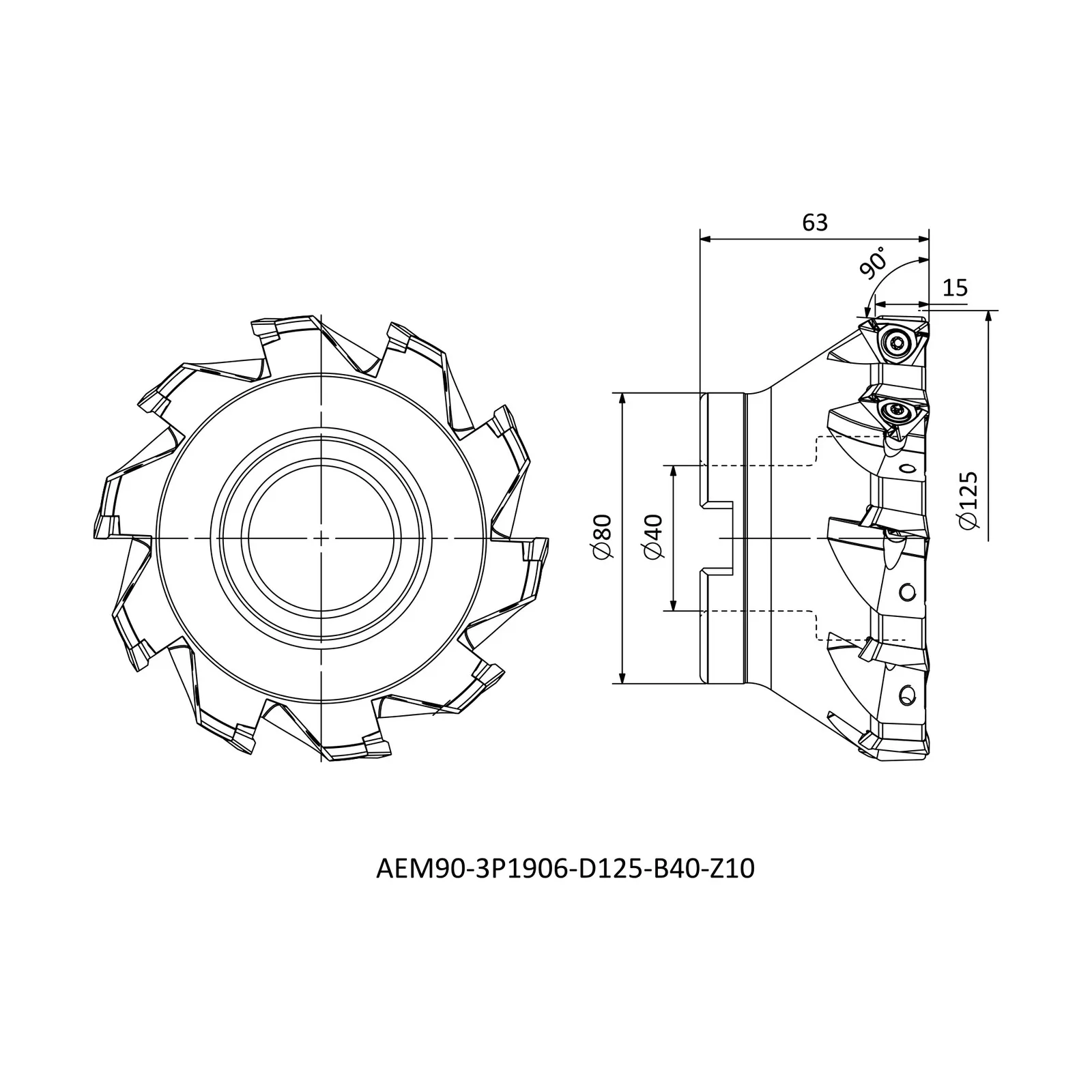 AFM90-3P1906-D125-B40-Z10 &mdash; dimensioned drawing
