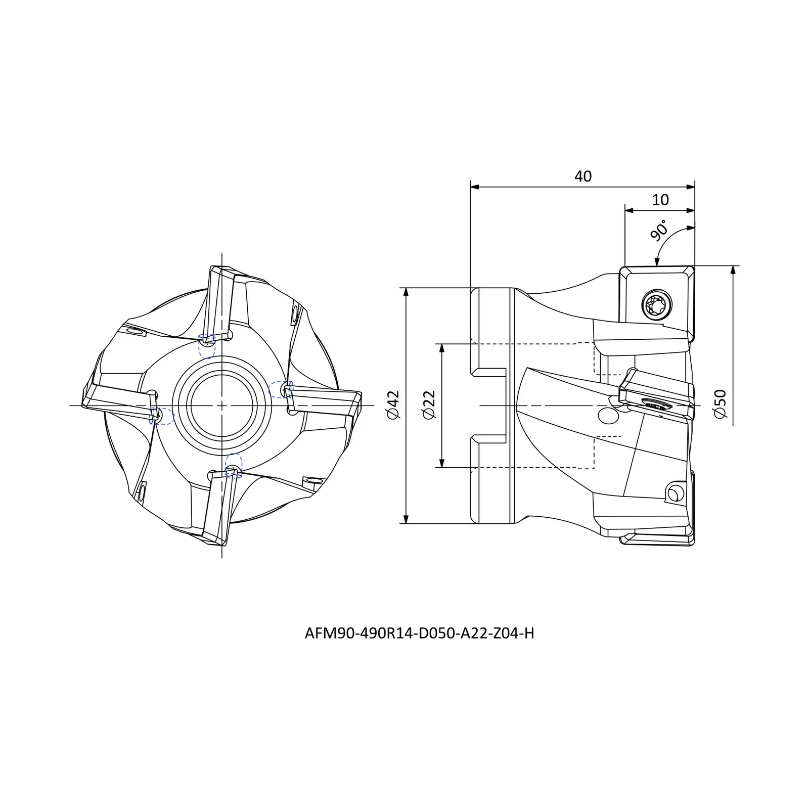 AFM90-490R14-D050-A22-Z04-H &mdash; dimensioned drawing