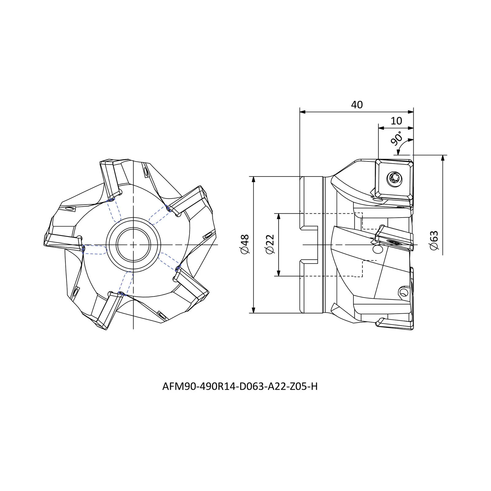 AFM90-490R14-D063-A22-Z05-H &mdash; dimensioned drawing