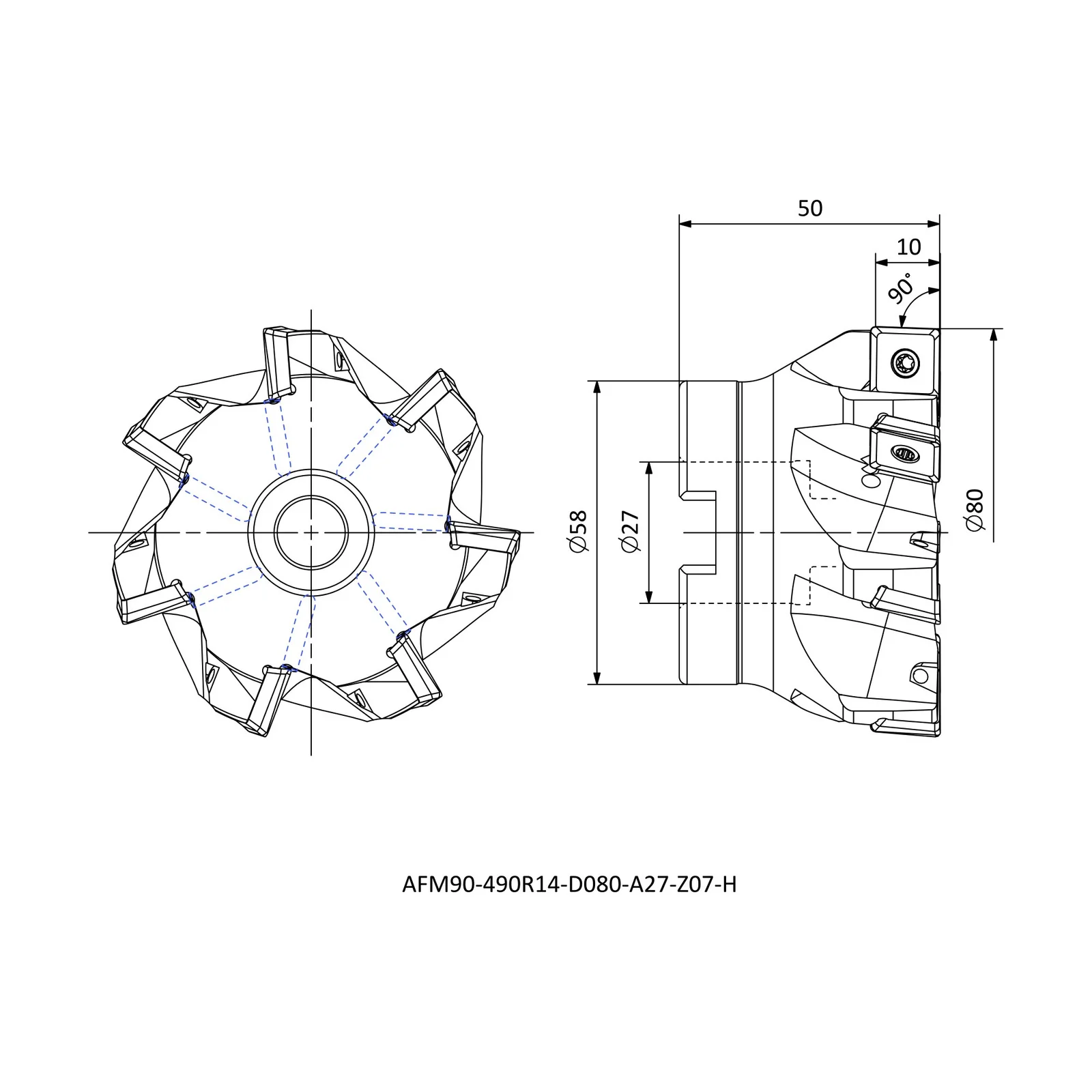 AFM90-490R14-D080-A27-Z07-H &mdash; dimensioned drawing