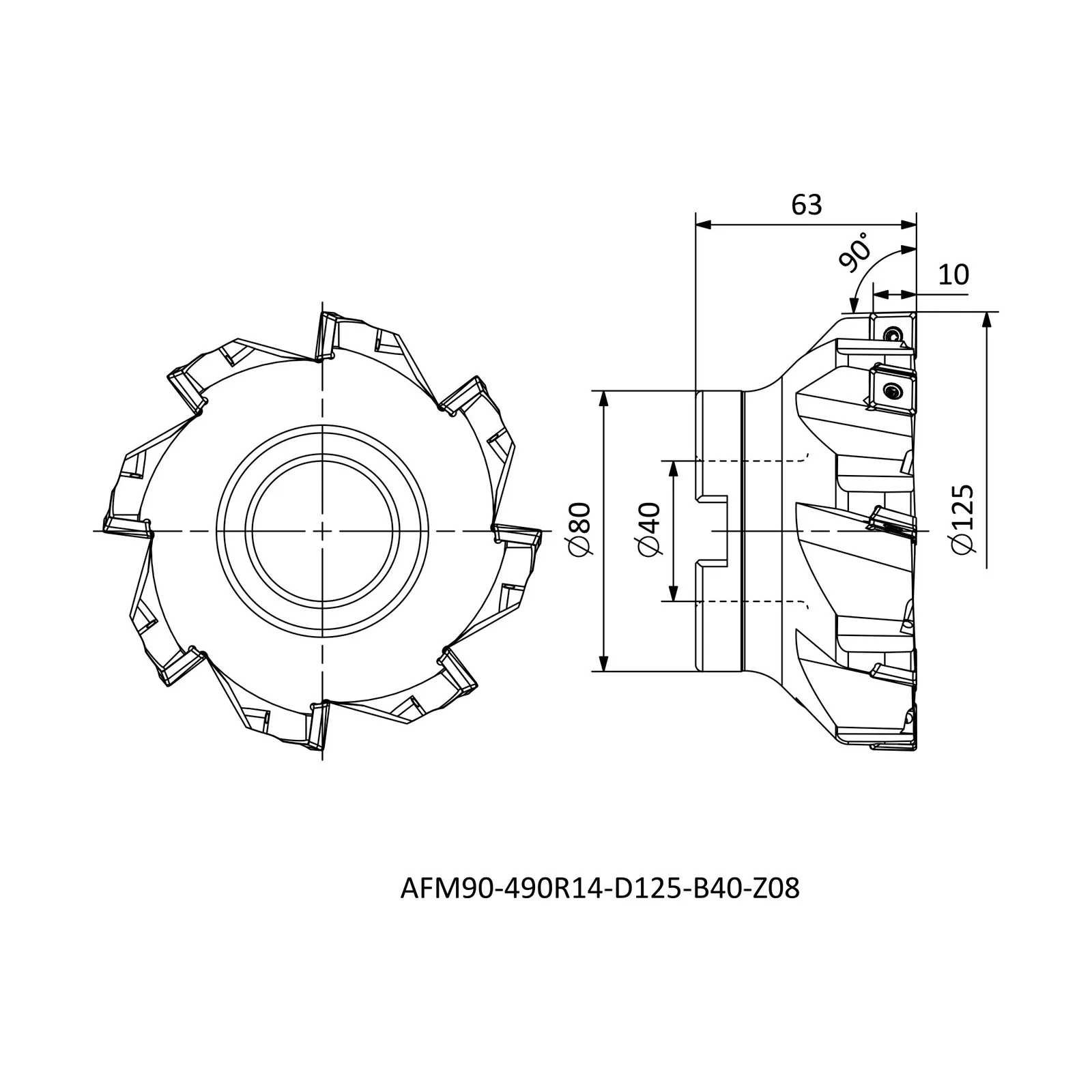 AFM90-490R14-D125-B40-Z08 &mdash; dimensioned drawing