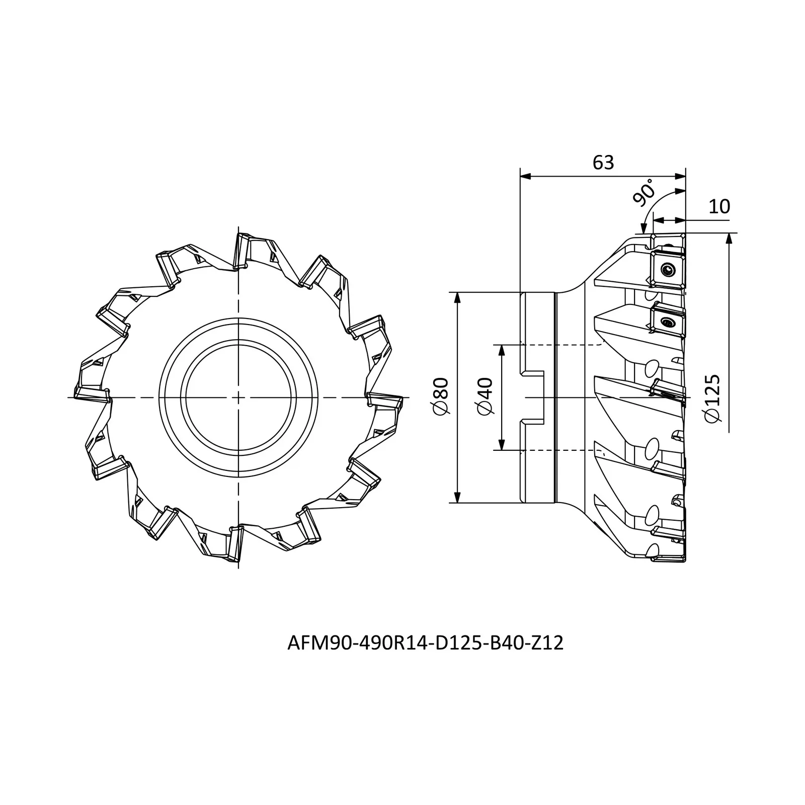 AFM90-490R14-D125-B40-Z12 &mdash; dimensioned drawing