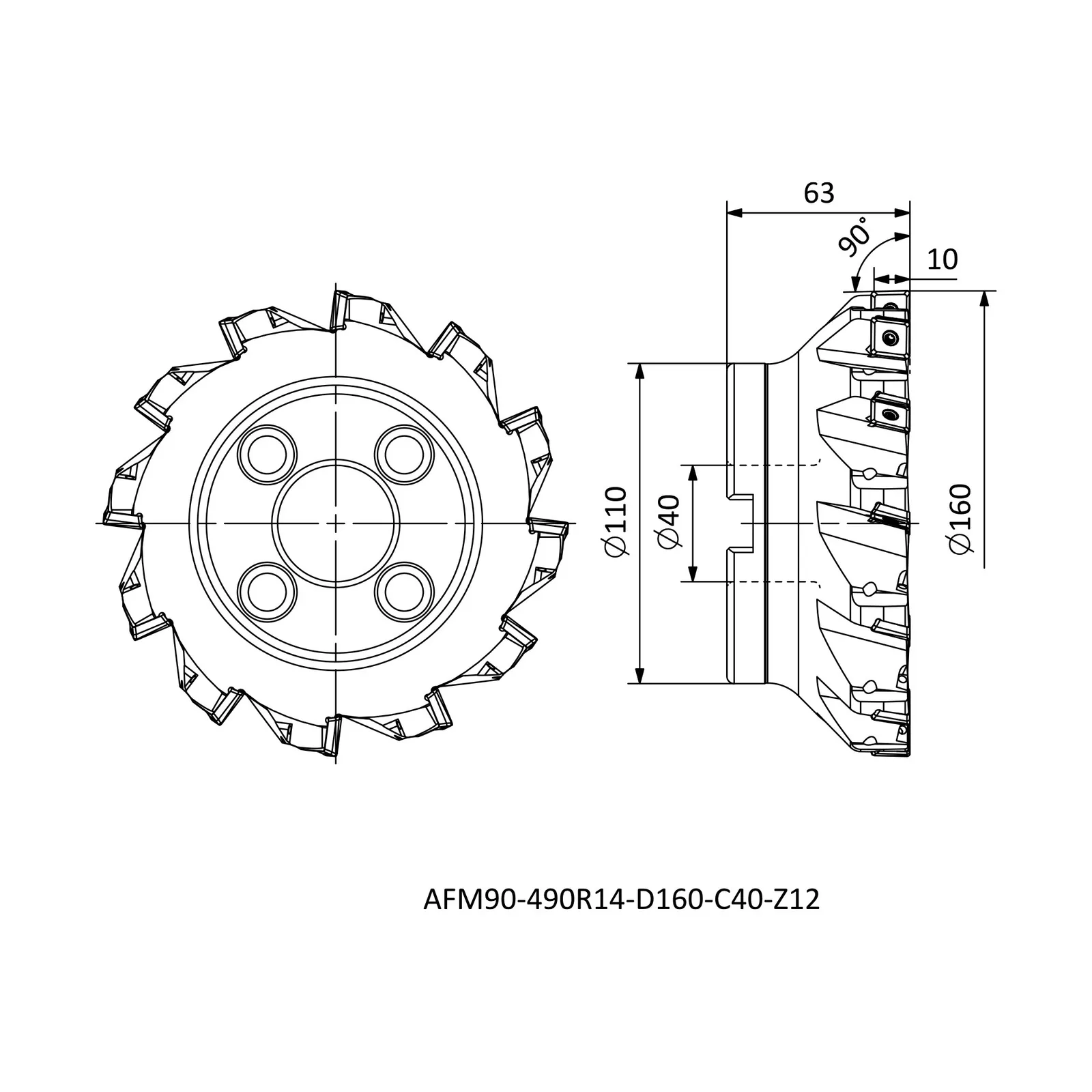 AFM90-490R14-D160-C40-Z12 &mdash; dimensioned drawing