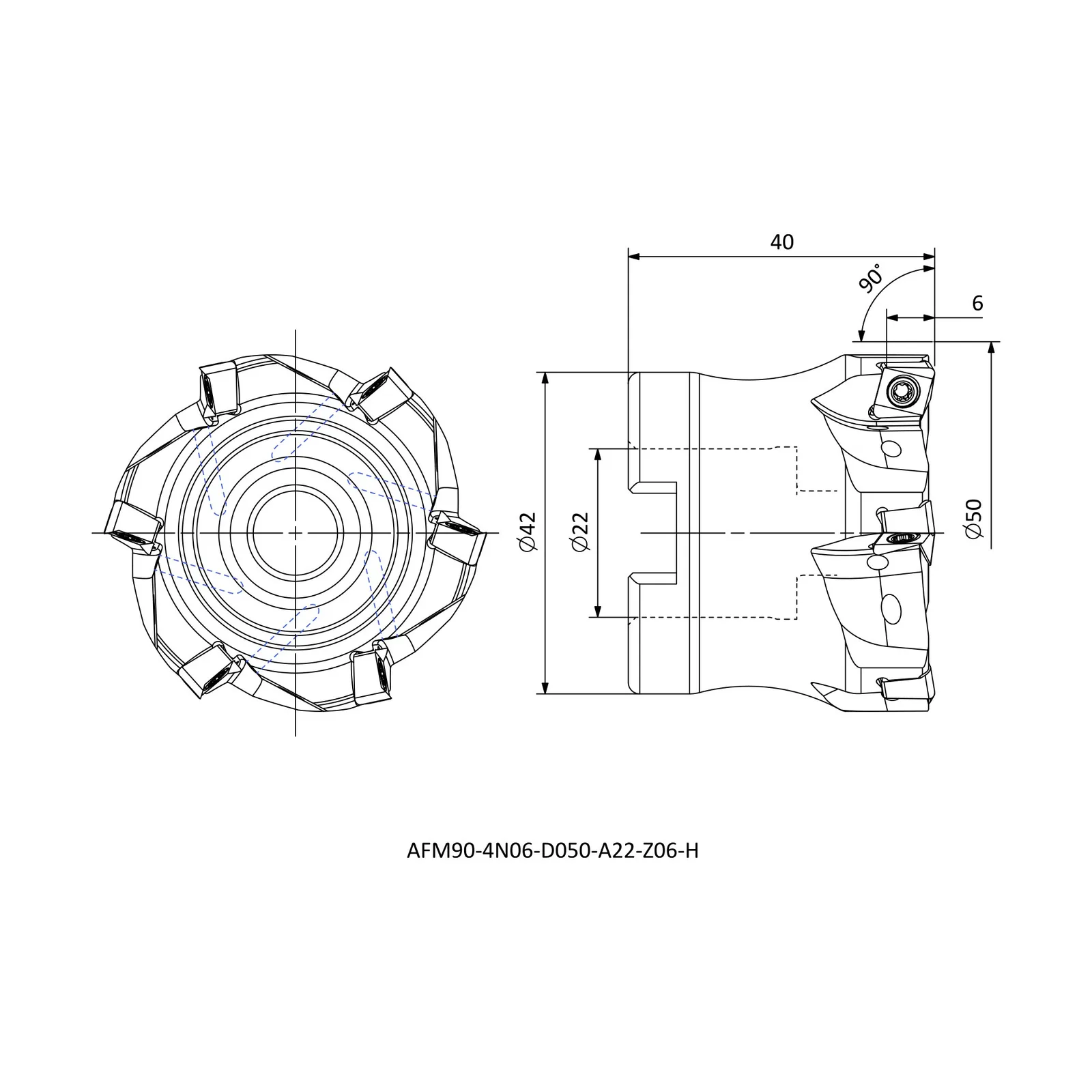 AFM90-4N06-D050-A22-Z06-H &mdash; dimensioned drawing