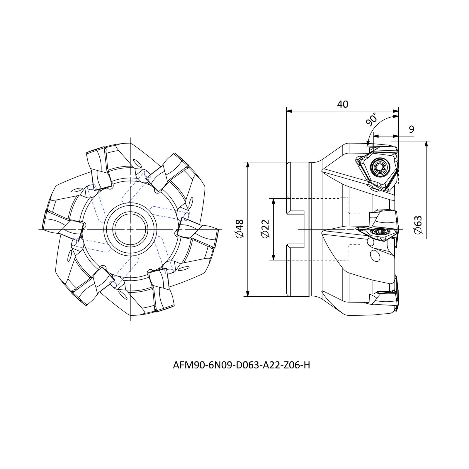 AFM90-6N09-D063-A22-Z06-H &mdash; dimensioned drawing