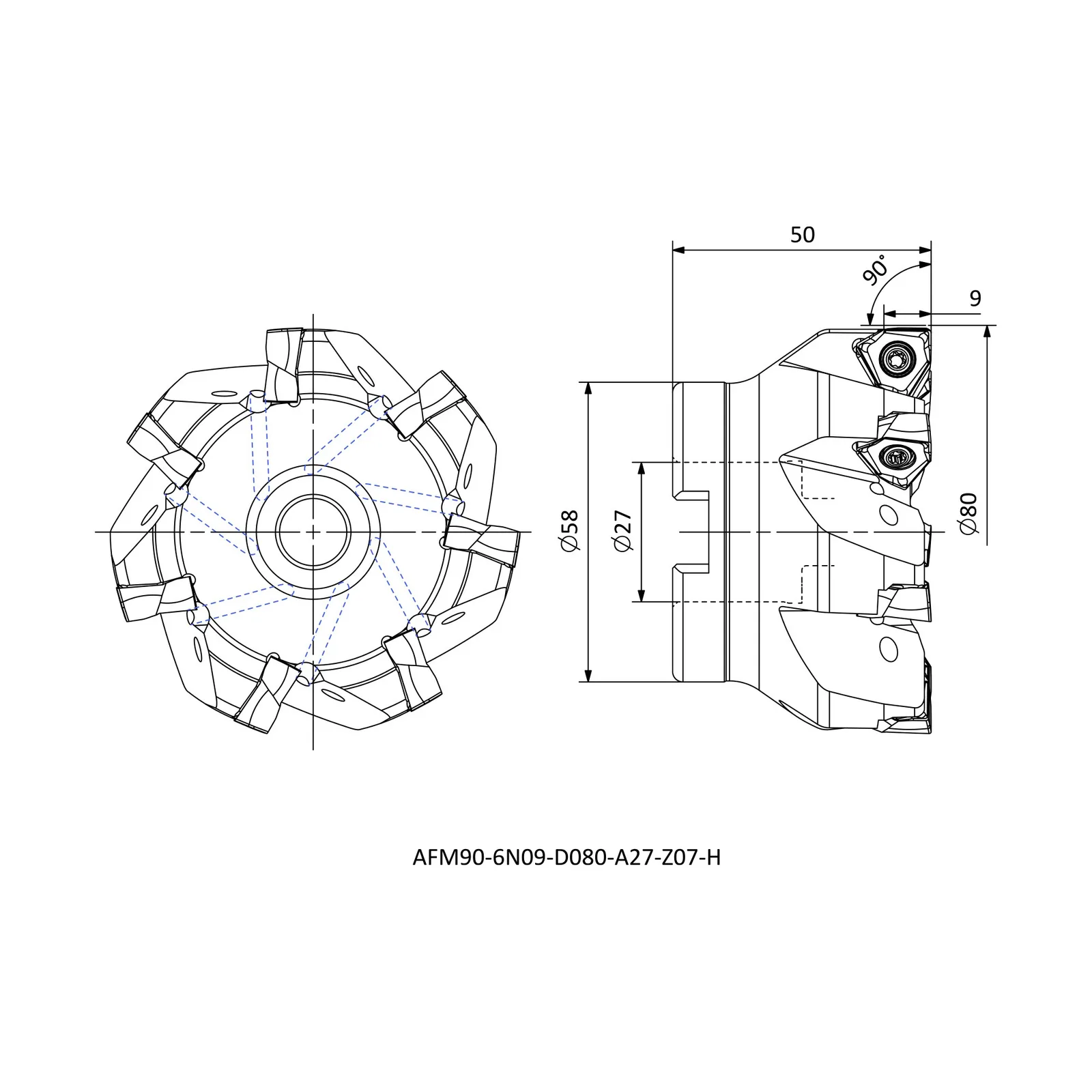AFM90-6N09-D080-A27-Z07-H &mdash; dimensioned drawing