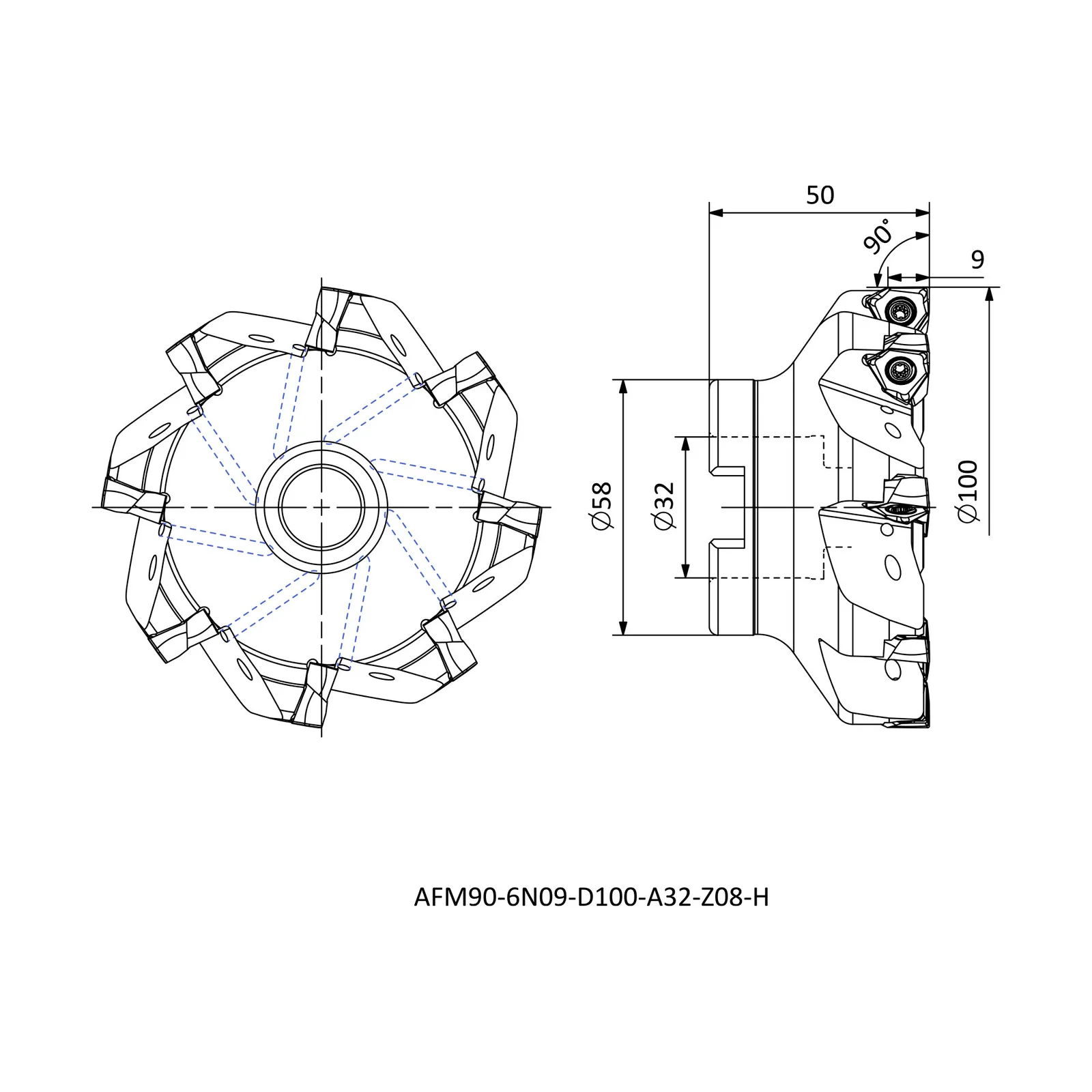 AFM90-6N09-D100-A32-Z08-H &mdash; dimensioned drawing