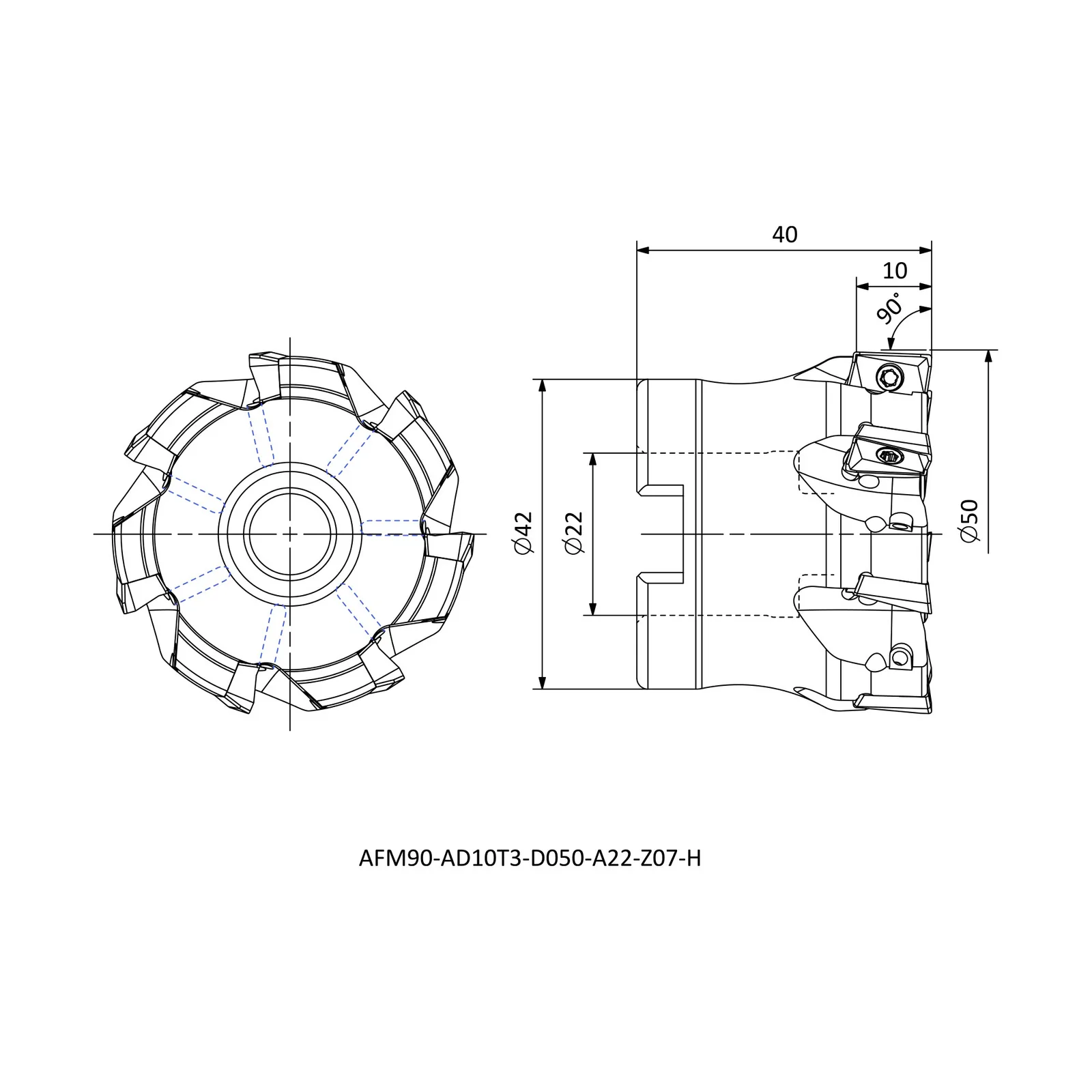 AFM90-AD10T3-D050-A22-Z07-H &mdash; dimensioned drawing