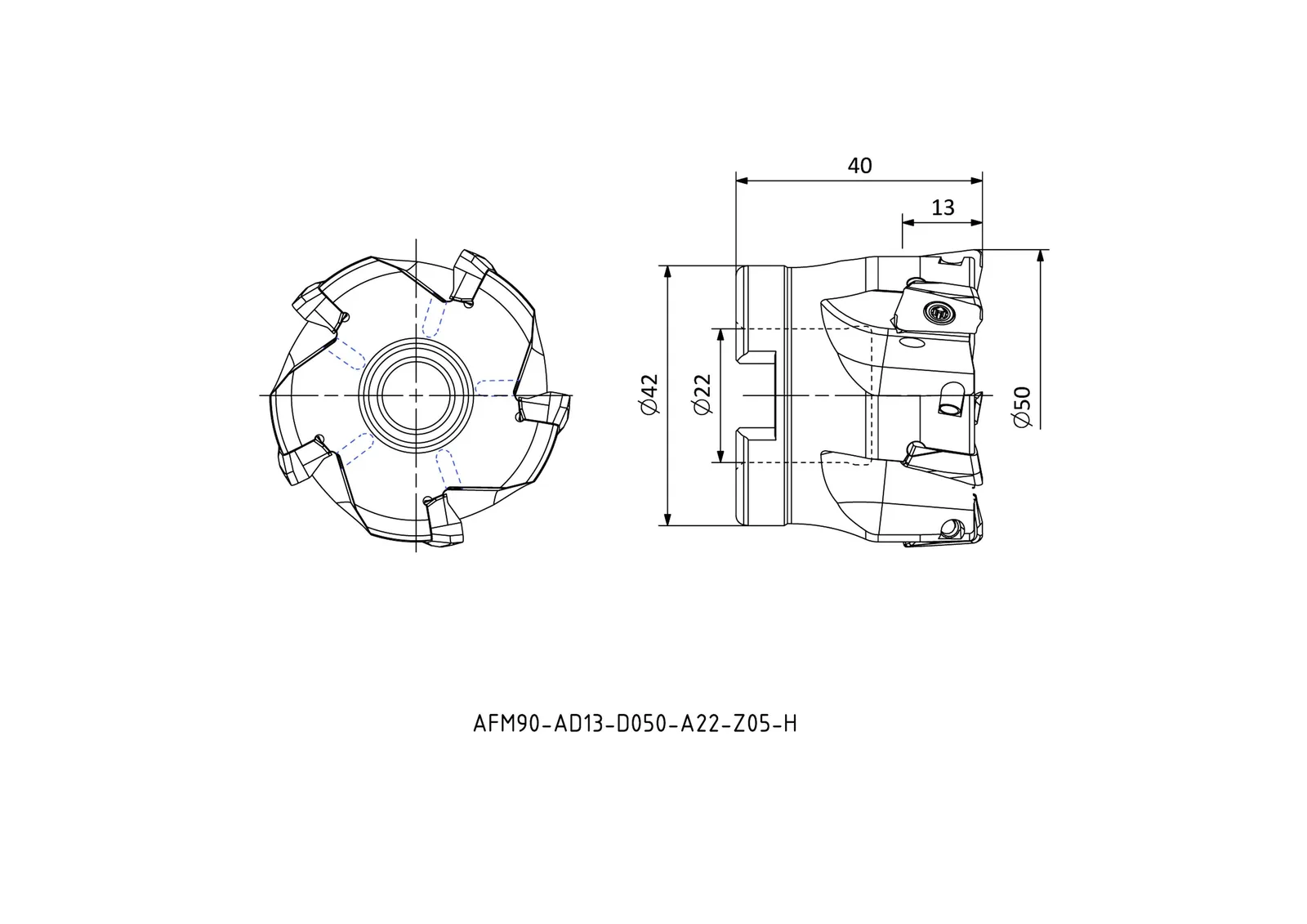 AFM90-AD13-D050-A22-Z05-H &mdash; dimensioned drawing