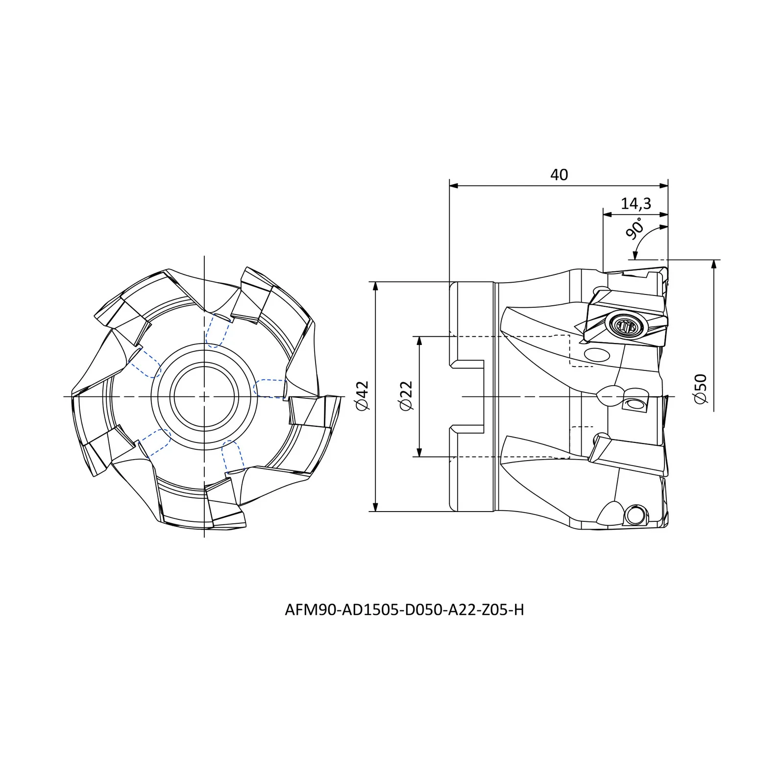 AFM90-AD1505-D050-A22-Z05-H &mdash; dimensioned drawing