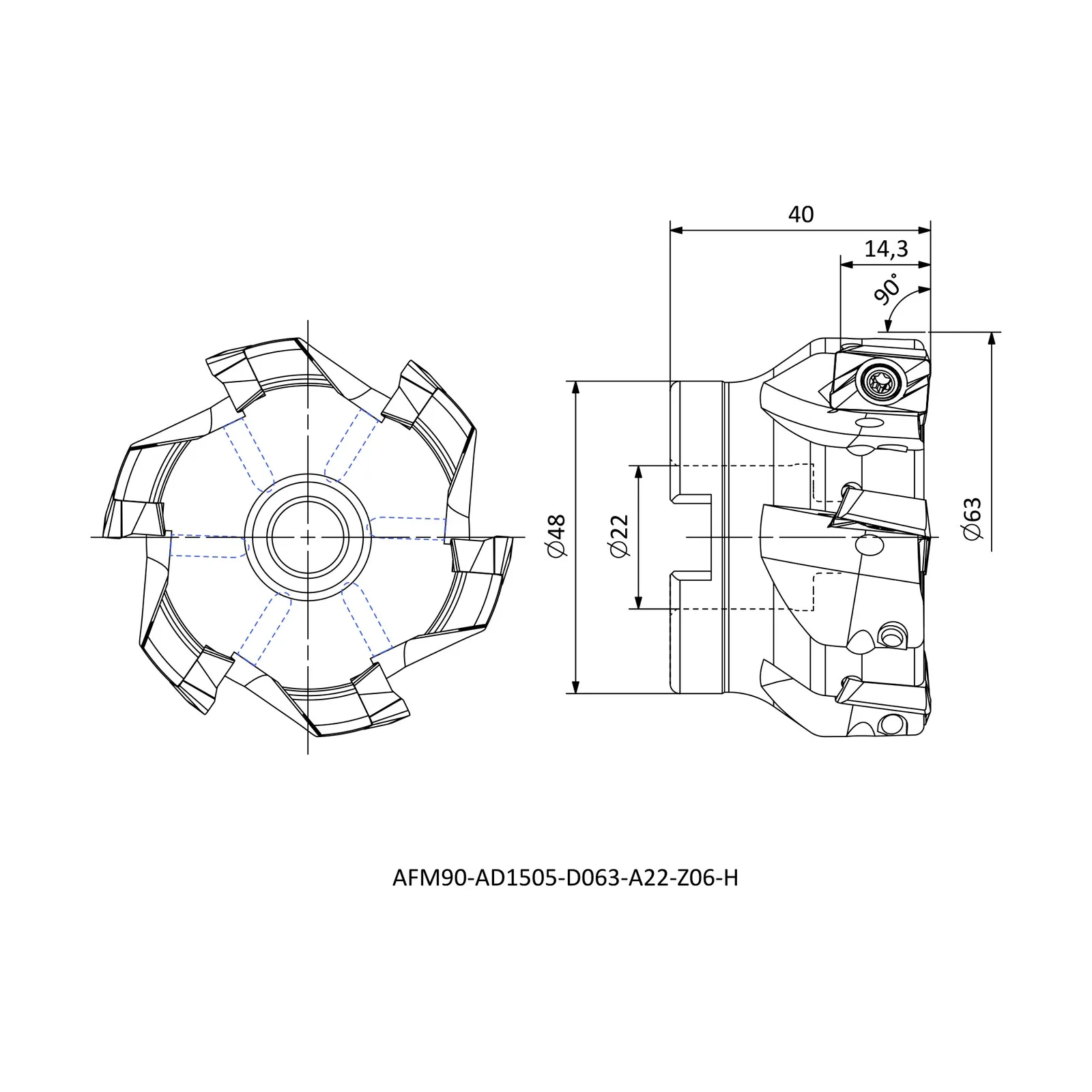 AFM90-AD1505-D063-A22-Z06-H &mdash; dimensioned drawing