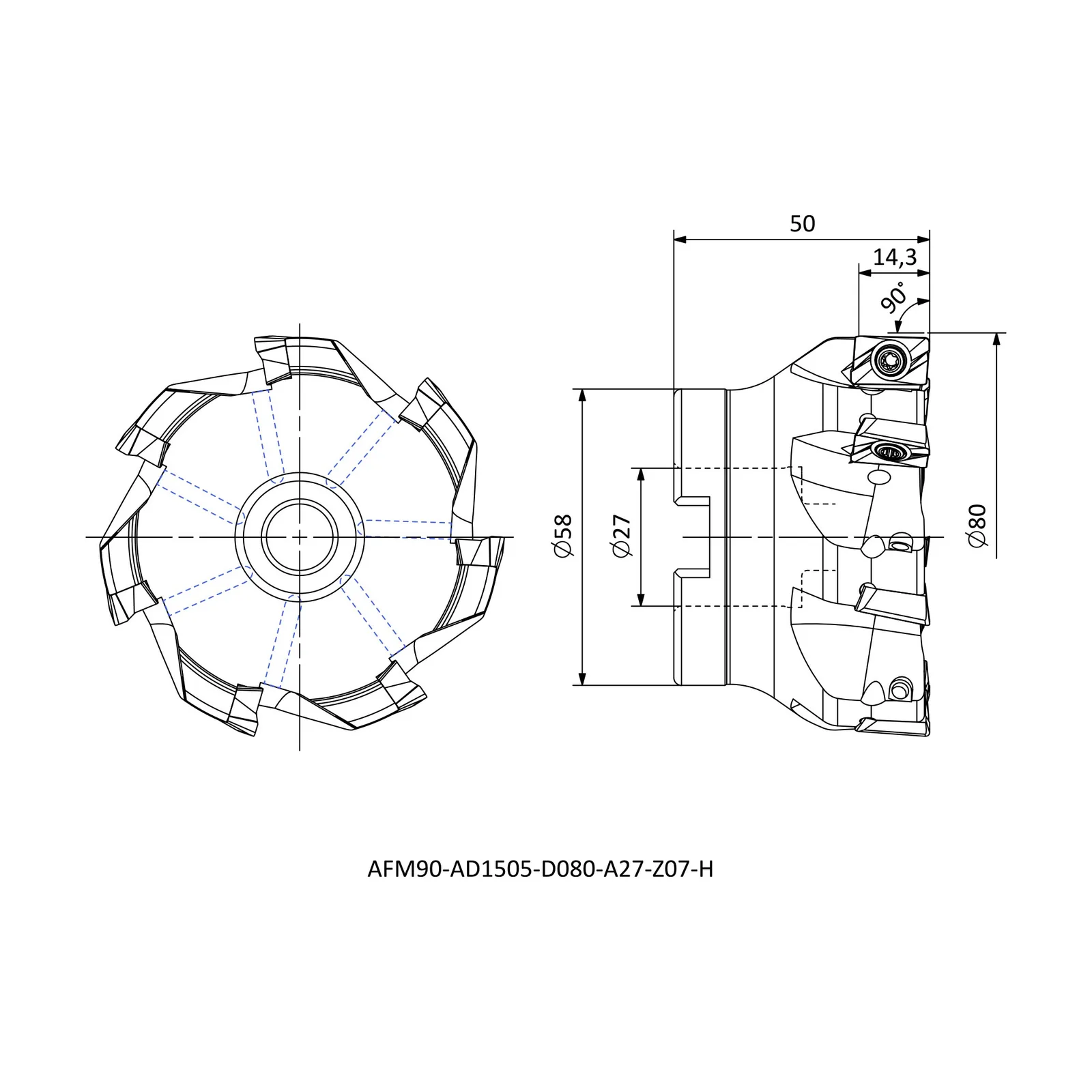 AFM90-AD1505-D080-A27-Z07-H &mdash; dimensioned drawing