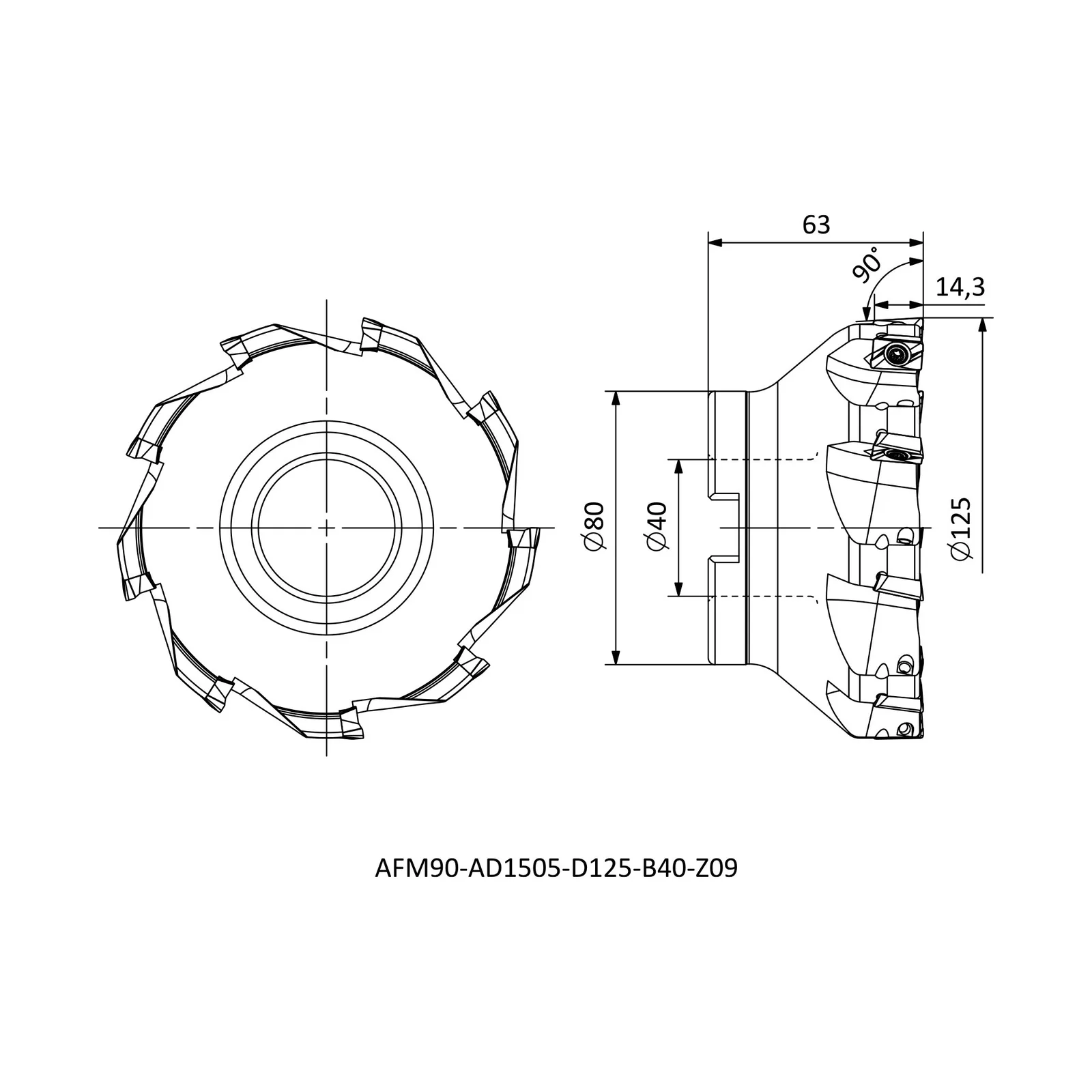 AFM90-AD1505-D125-B40-Z09 &mdash; dimensioned drawing