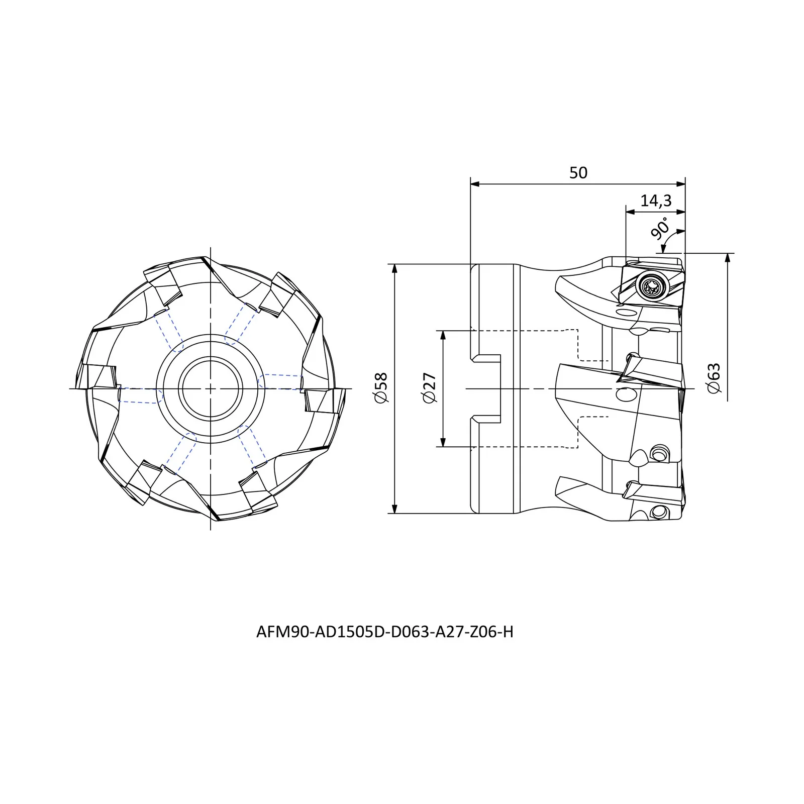 AFM90-AD1505D-D063-A27-Z06-H &mdash; dimensioned drawing