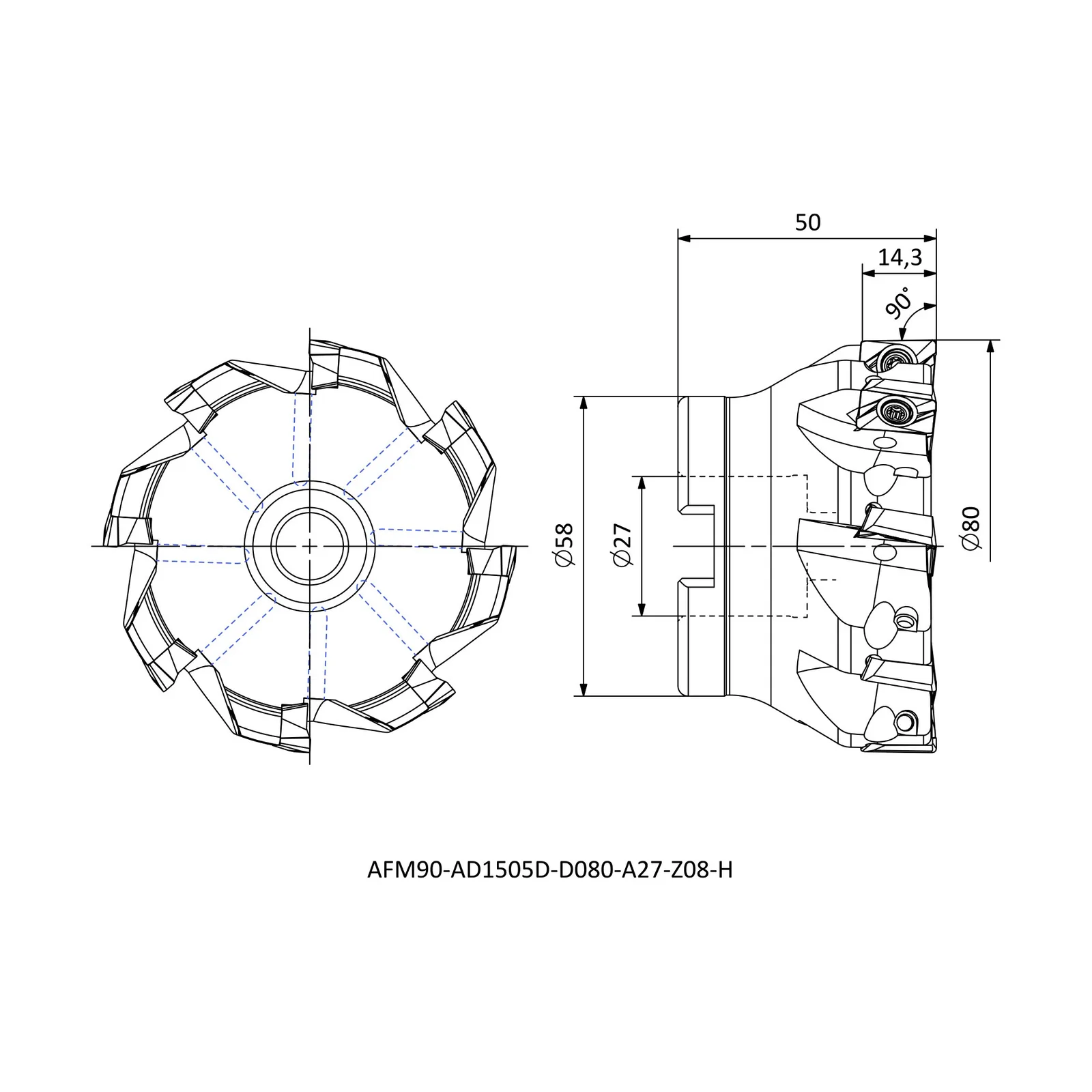 AFM90-AD1505D-D080-A27-Z08-H &mdash; dimensioned drawing