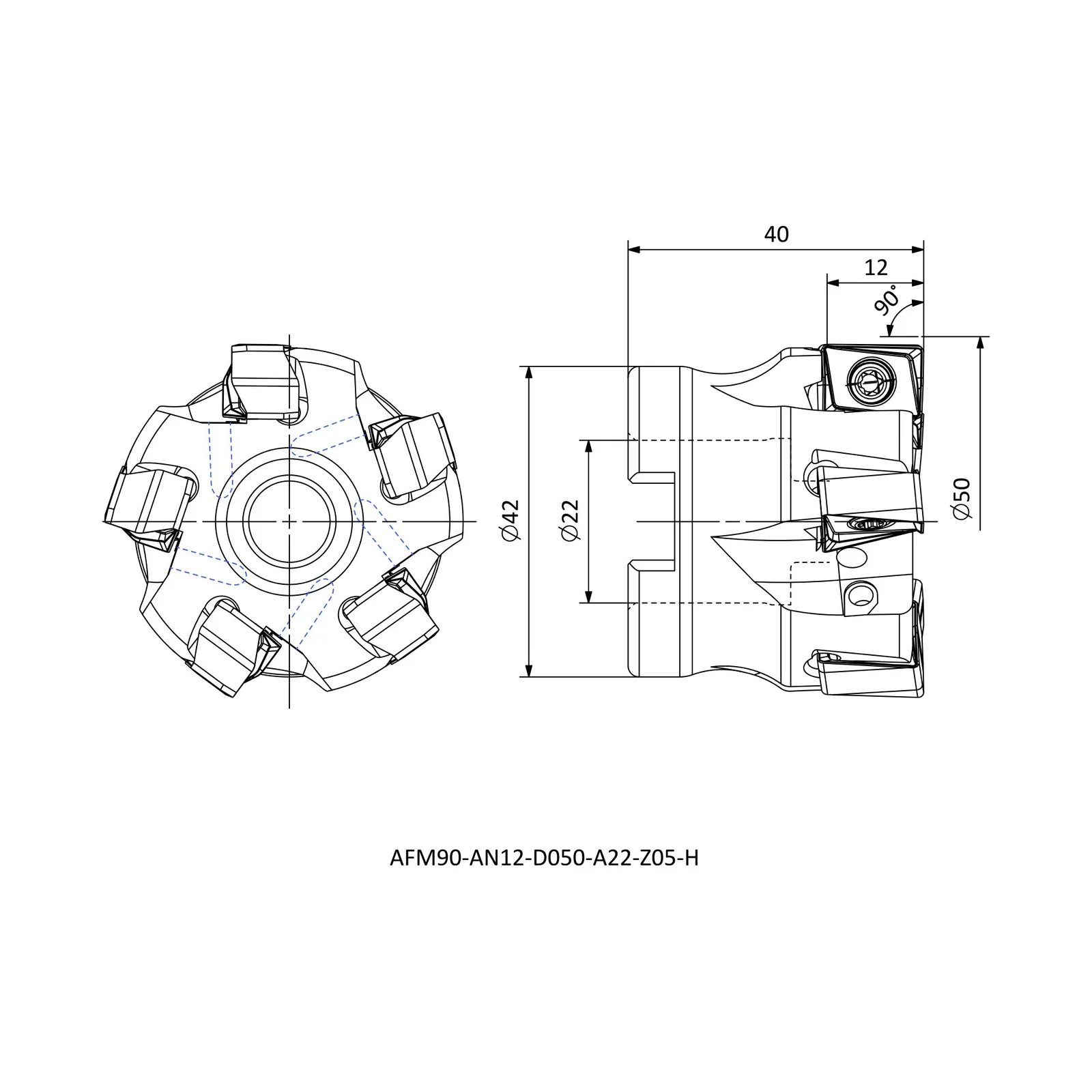 AFM90-AN12-D050-A22-Z05-H &mdash; dimensioned drawing