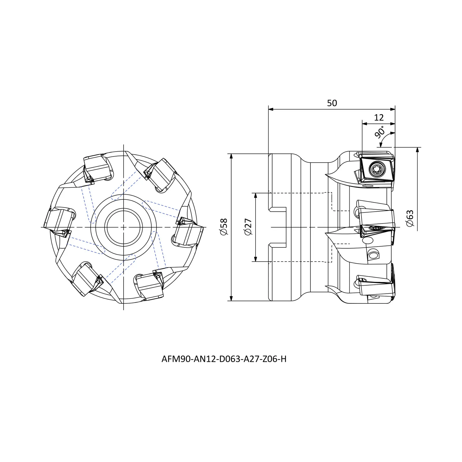 AFM90-AN12-D063-A27-Z06-H &mdash; dimensioned drawing