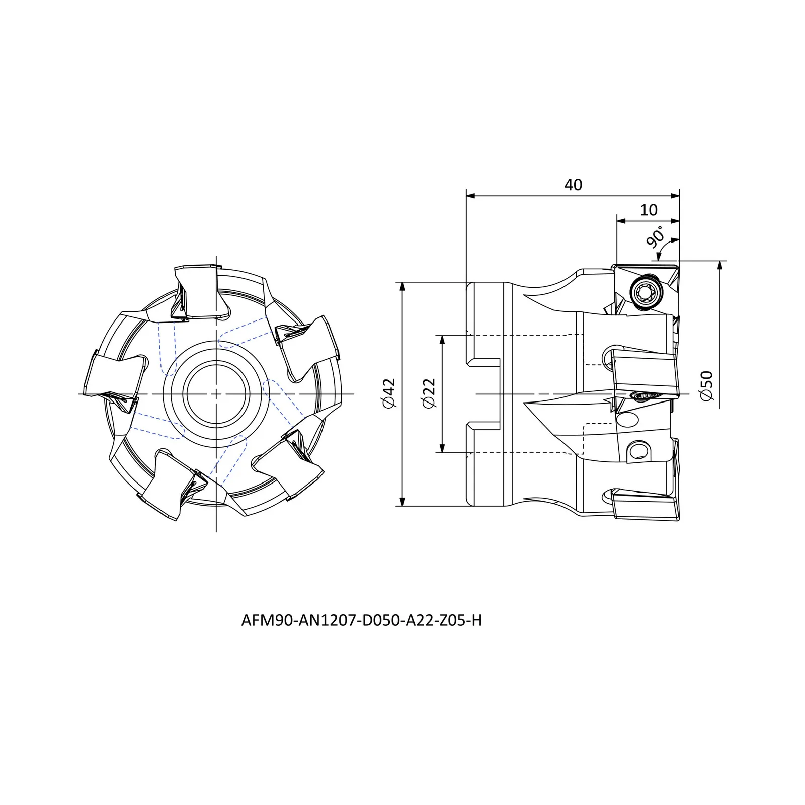 AFM90-AN1207-D050-A22-Z05-H &mdash; dimensioned drawing