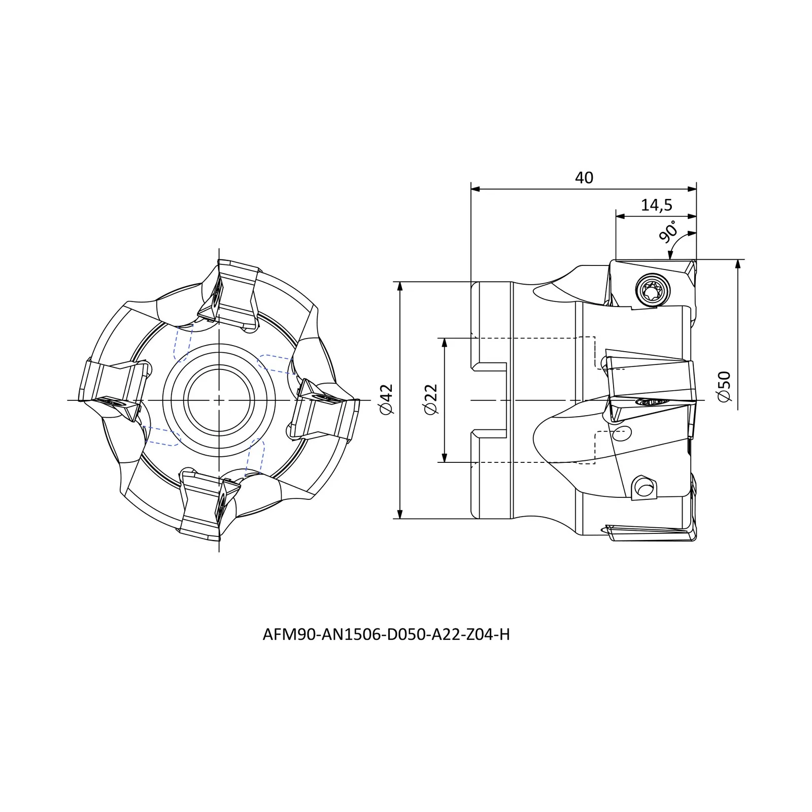 AFM90-AN1506-D050-A22-Z04-H &mdash; dimensioned drawing
