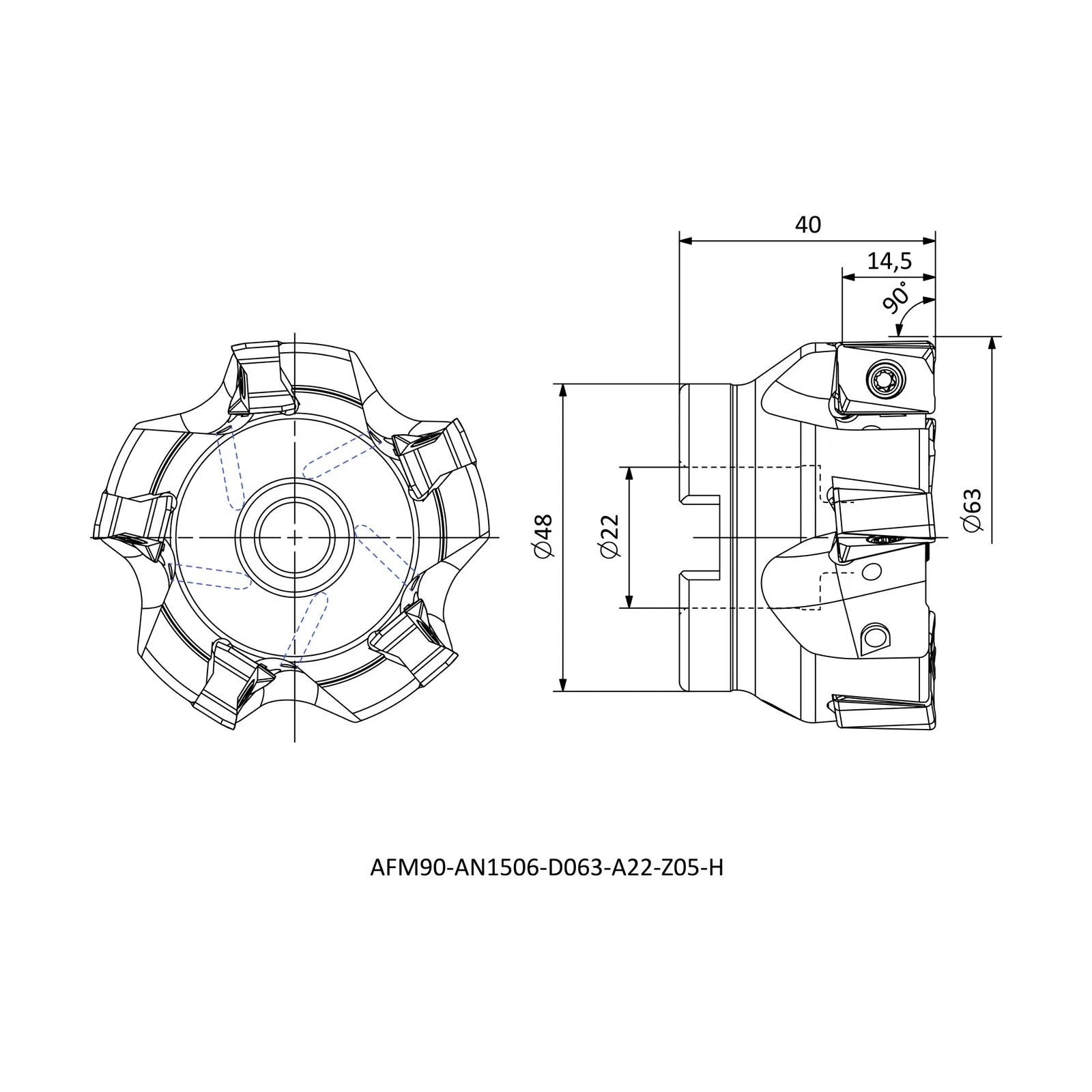 AFM90-AN1506-D063-A22-Z05-H &mdash; dimensioned drawing