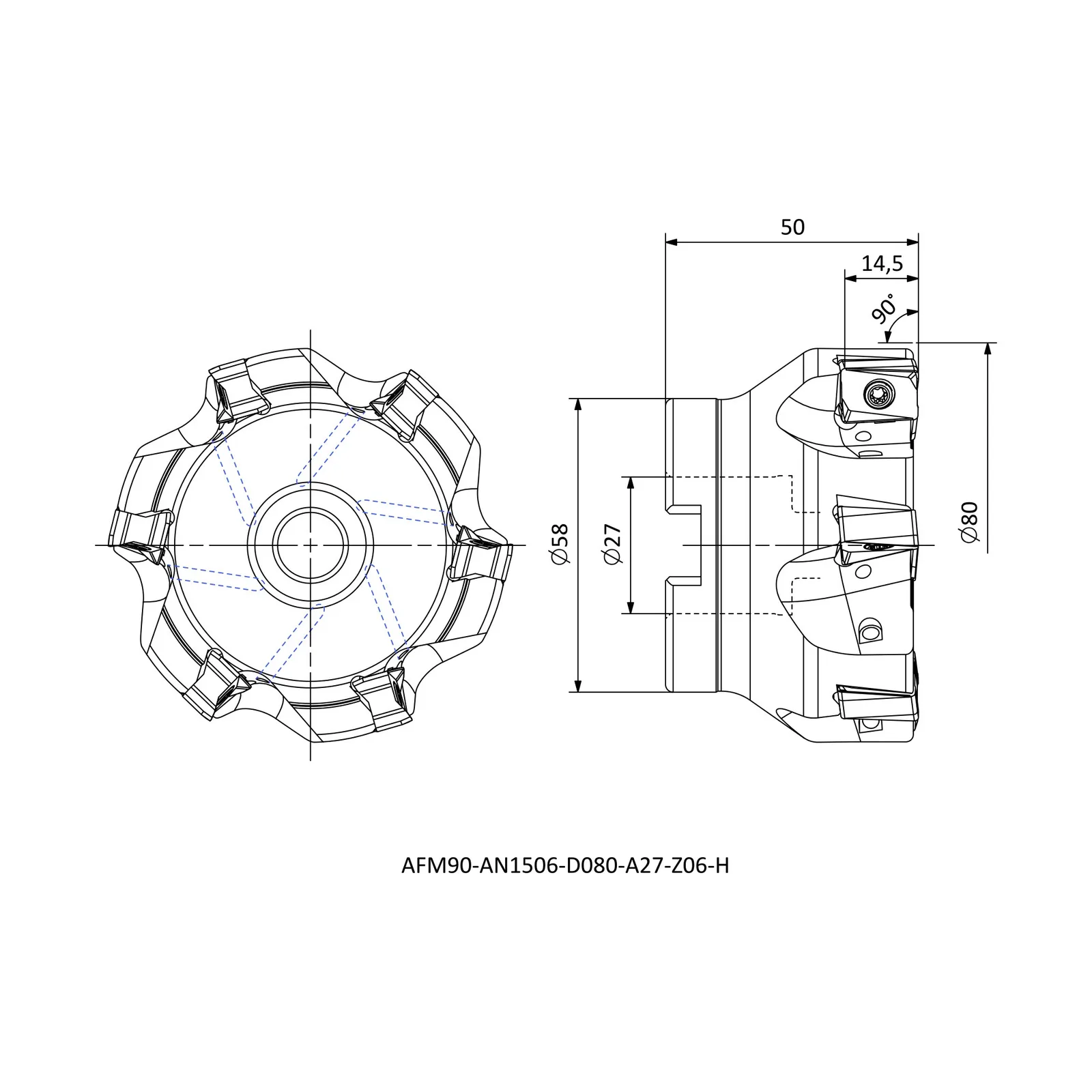AFM90-AN1506-D080-A27-Z06-H &mdash; dimensioned drawing