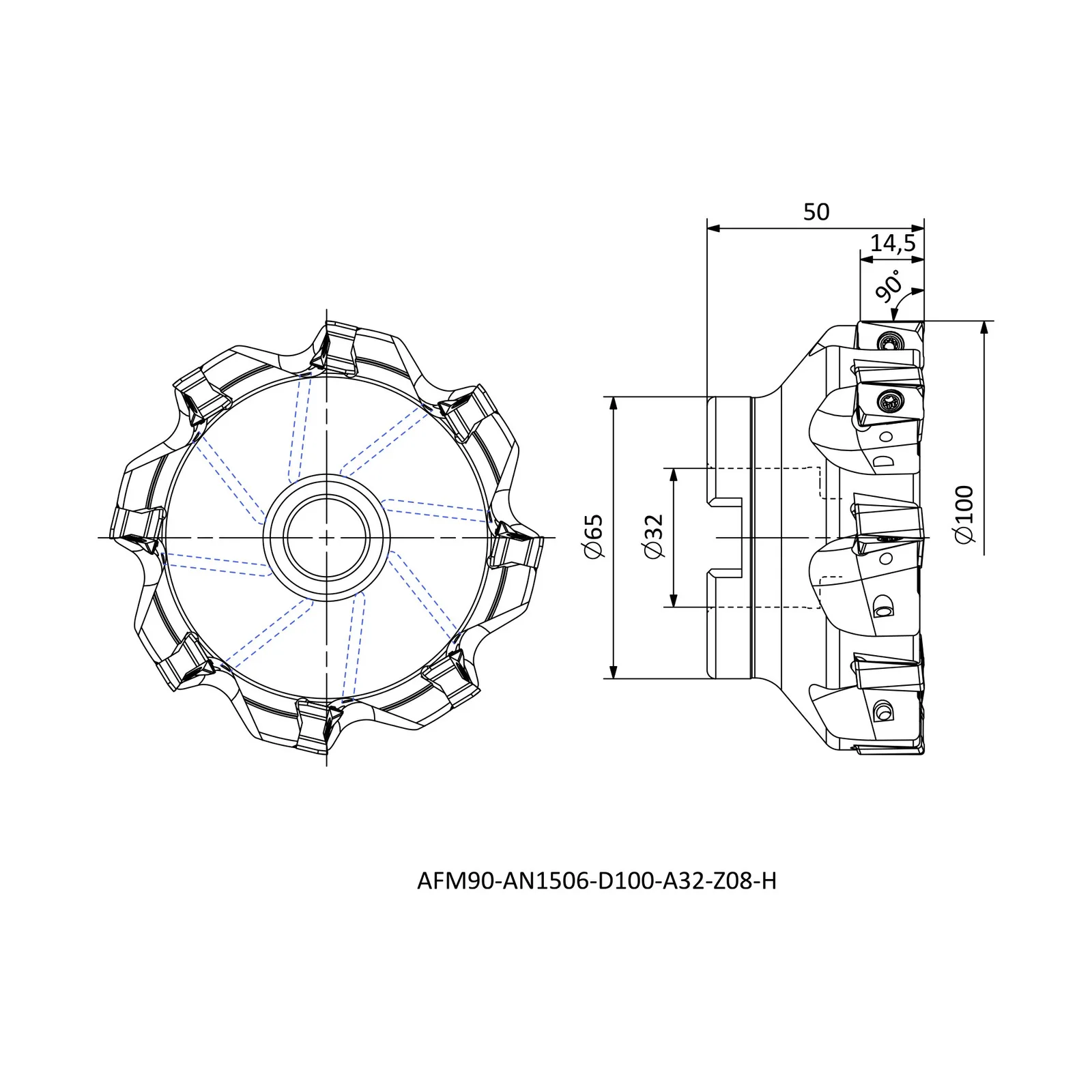 AFM90-AN1506-D100-A32-Z08-H &mdash; dimensioned drawing