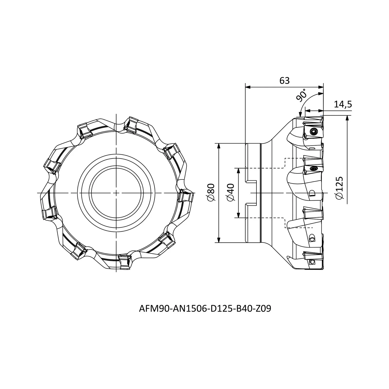 AFM90-AN1506-D125-B40-Z09 &mdash; dimensioned drawing