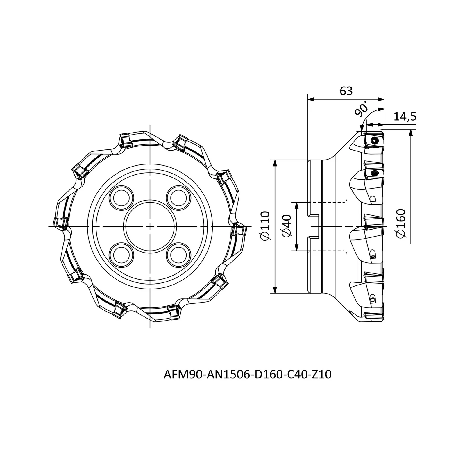 AFM90-AN1506-D160-C40-Z10 &mdash; dimensioned drawing