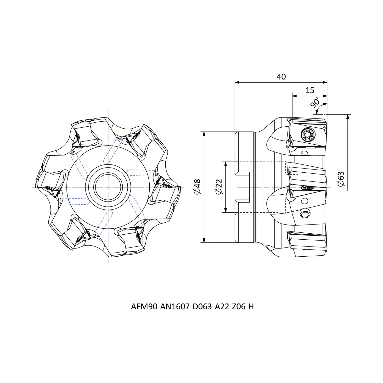 AFM90-AN1607-D063-A22-Z06-H &mdash; dimensioned drawing