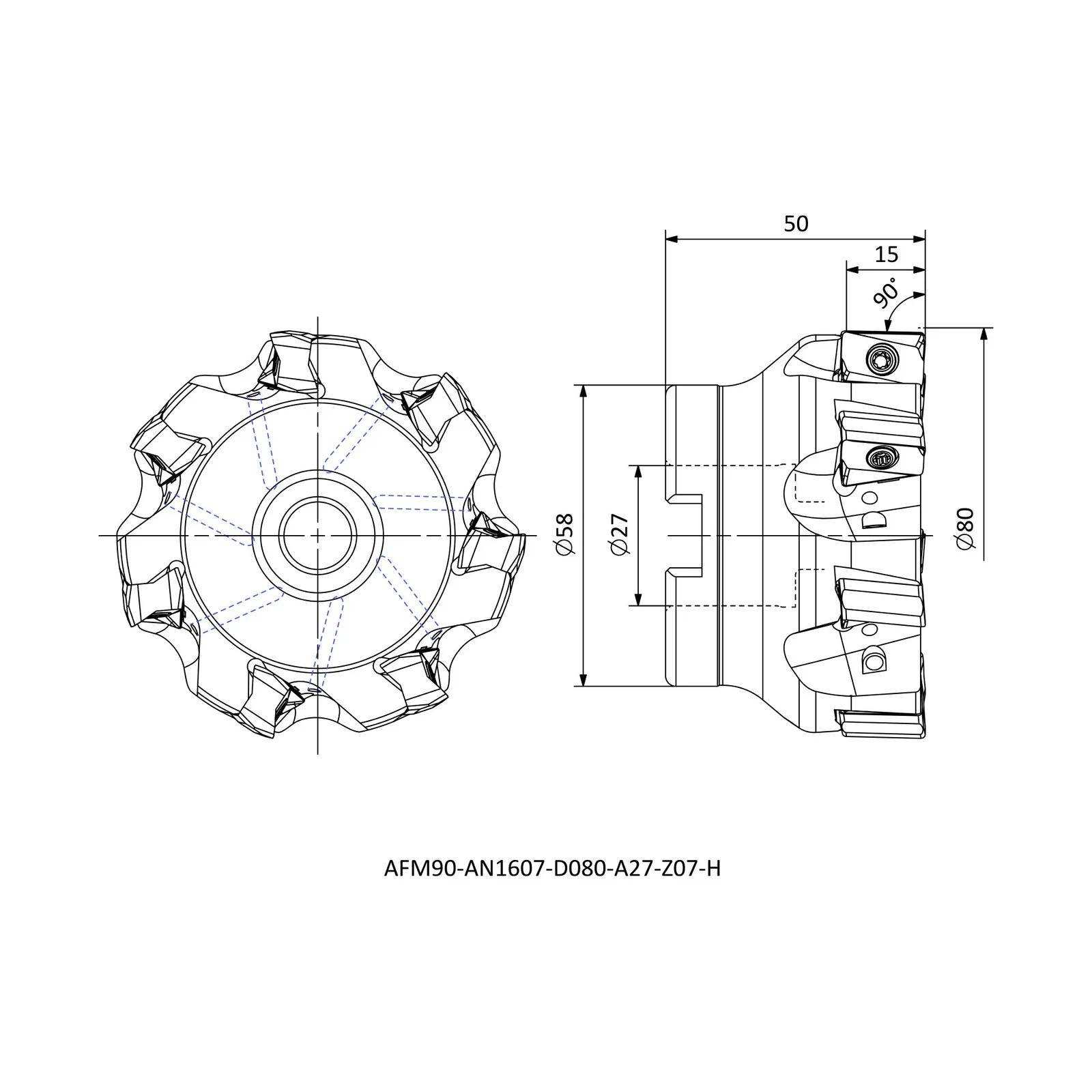 AFM90-AN1607-D080-A27-Z07-H &mdash; dimensioned drawing