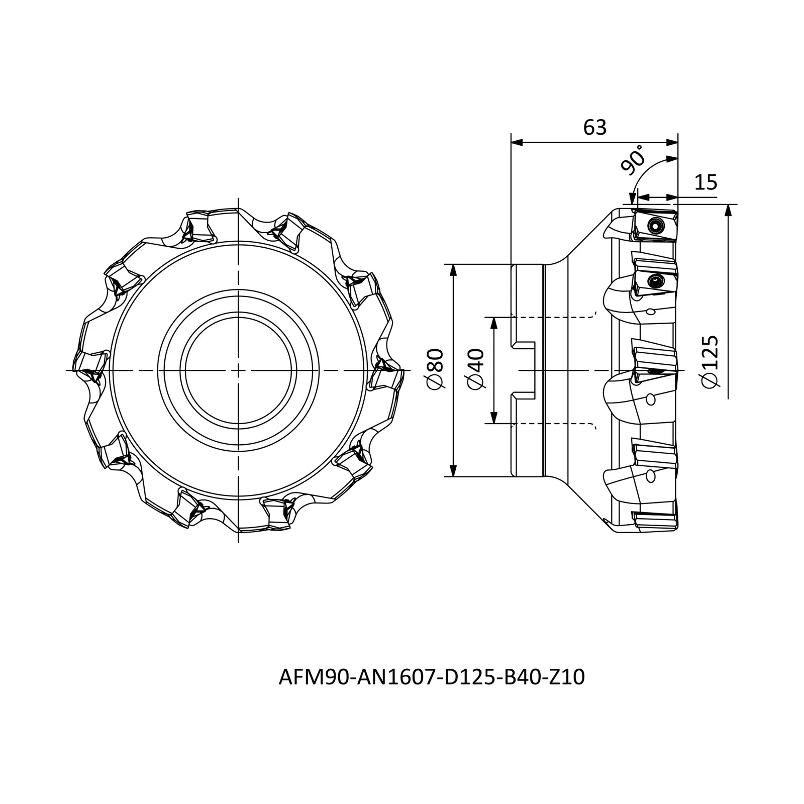 AFM90-AN1607-D125-B40-Z10 &mdash; dimensioned drawing