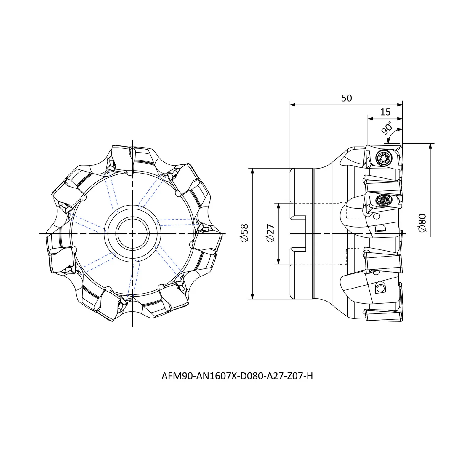 AFM90-AN1607X-D080-A27-Z07-H &mdash; dimensioned drawing