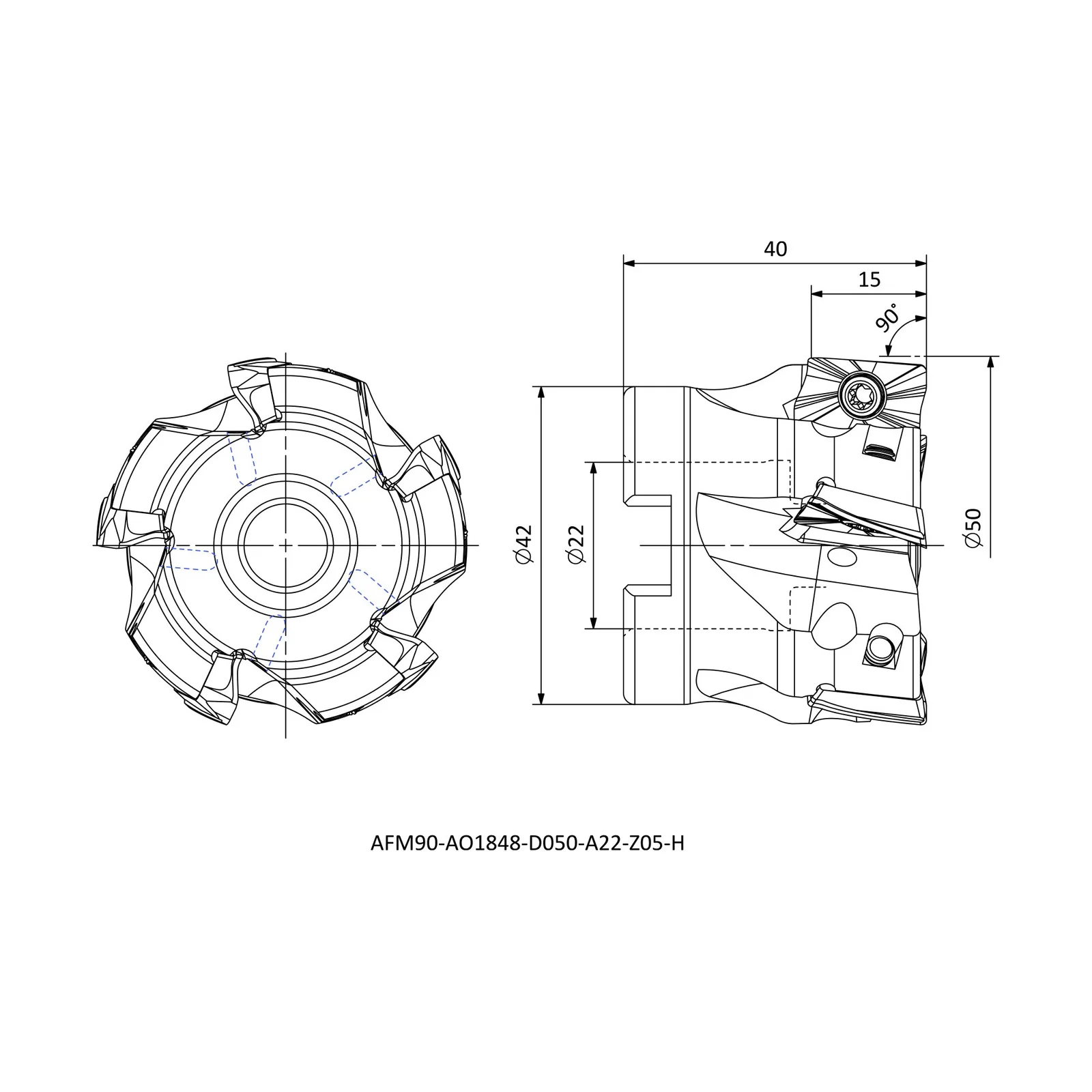 AFM90-AO1848-D050-A22-Z05-H &mdash; dimensioned drawing