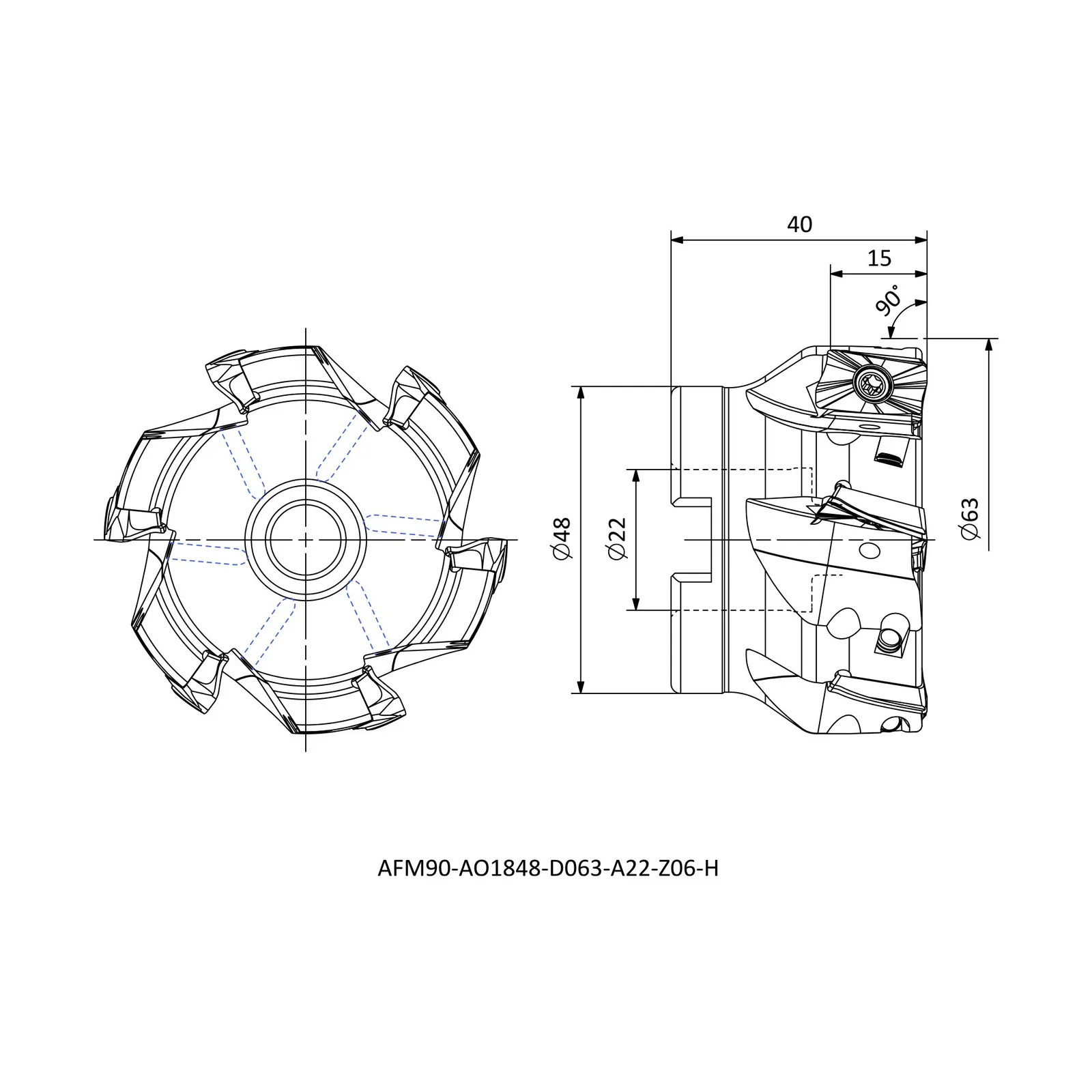 AFM90-AO1848-D063-A22-Z06-H &mdash; dimensioned drawing