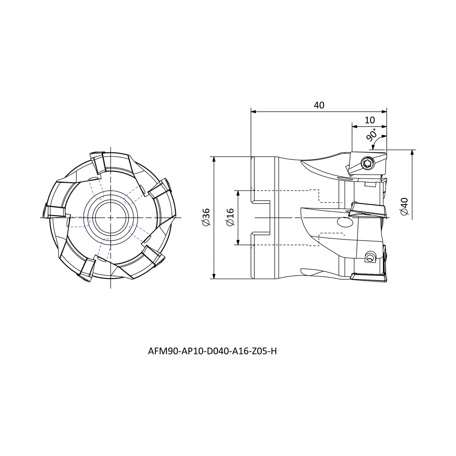 AFM90-AP10-D040-A16-Z05-H &mdash; dimensioned drawing