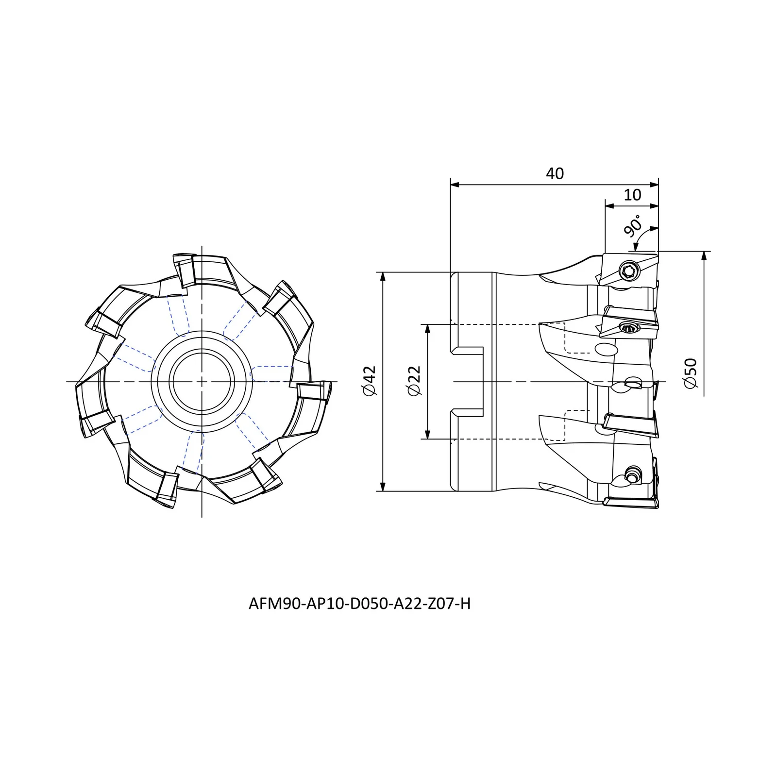 AFM90-AP10-D050-A22-Z07-H &mdash; dimensioned drawing