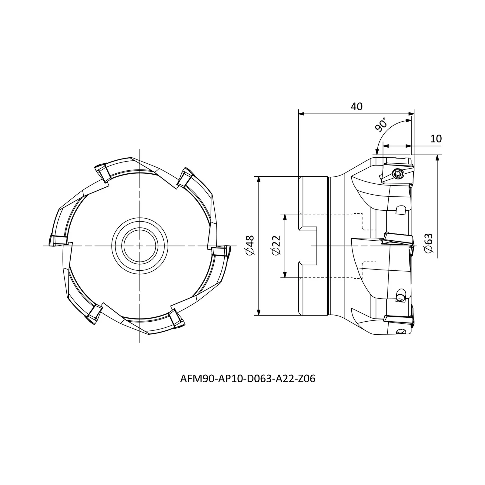 AFM90-AP10-D063-A22-Z06 &mdash; dimensioned drawing
